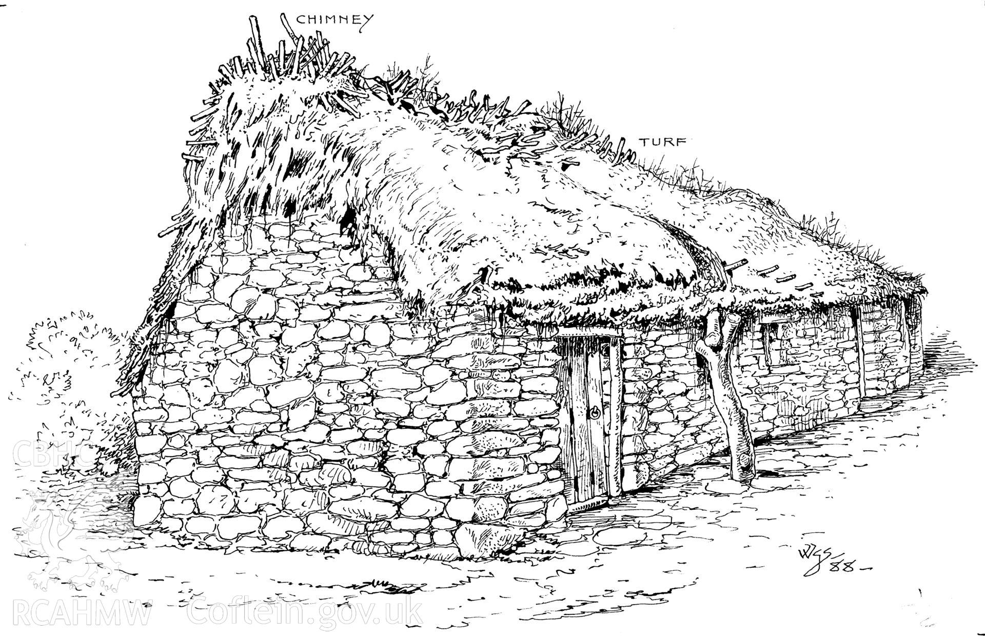 Non RCAHMW drawing (ink on paper) showing sketch elevation of Old House, Strata Florida.