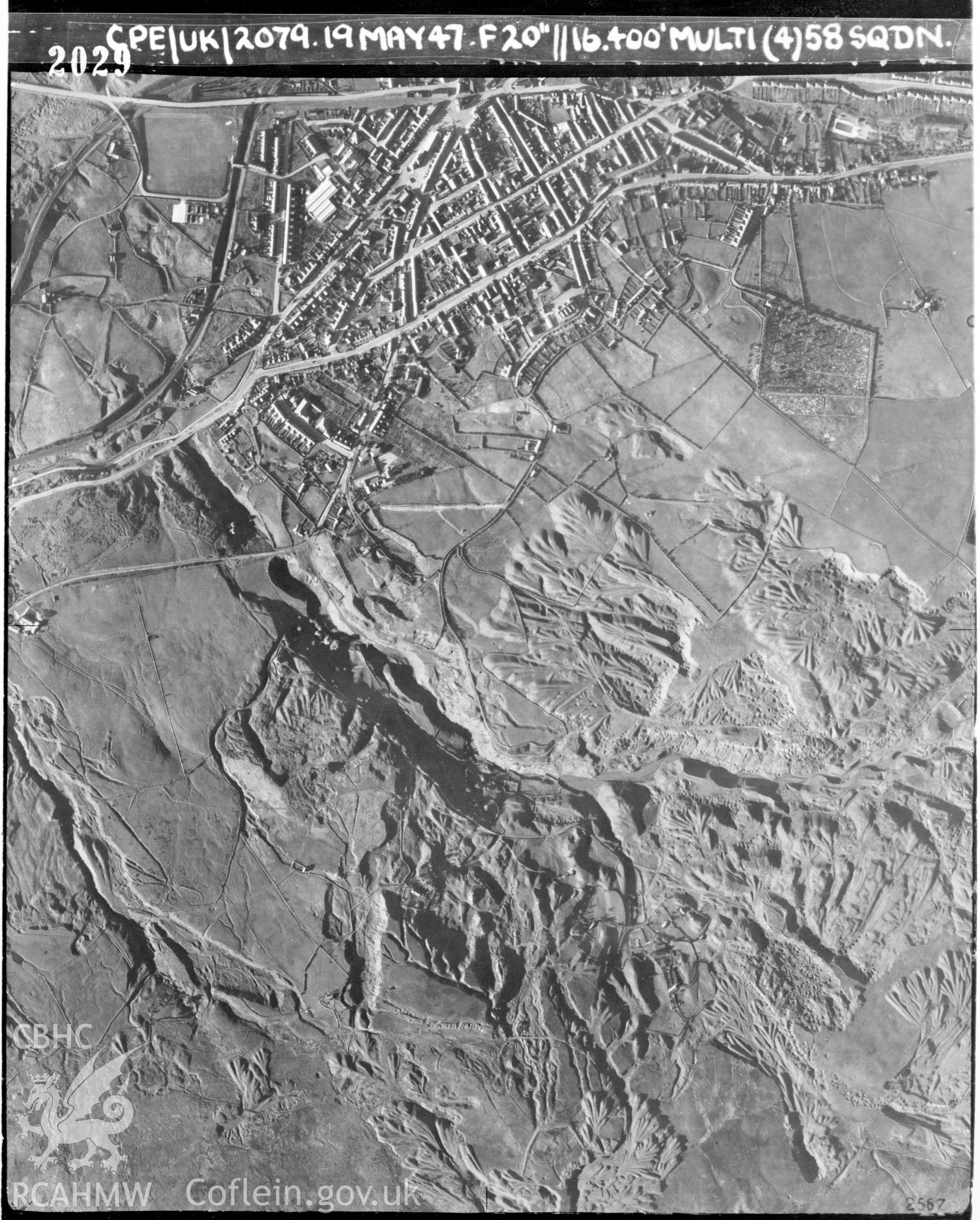 Black and white vertical aerial photograph taken by the RAF on 17/05/1947 centred on the Brynmawr Mineworkings, SO19081282 at a scale of 1:10000. The photograph includes part of Brynmawr community in Blaenau Gwent.