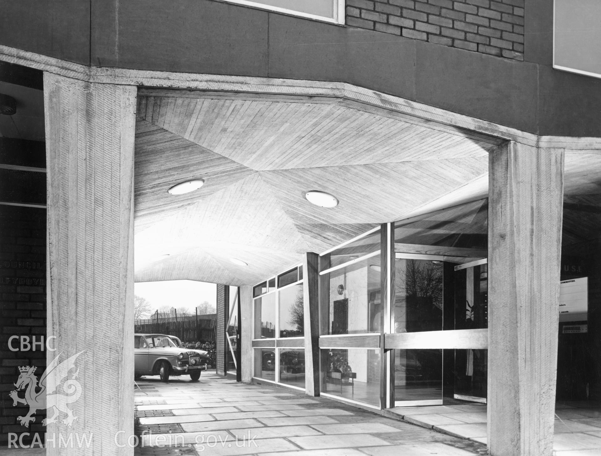 1 b/w print showing view of 9 Museum Place, Cardiff, probably designed by Vernon Kinch of Alex Gordon (shows canopy ceiling and rough board formwork); collated by the former Central Office of Information.