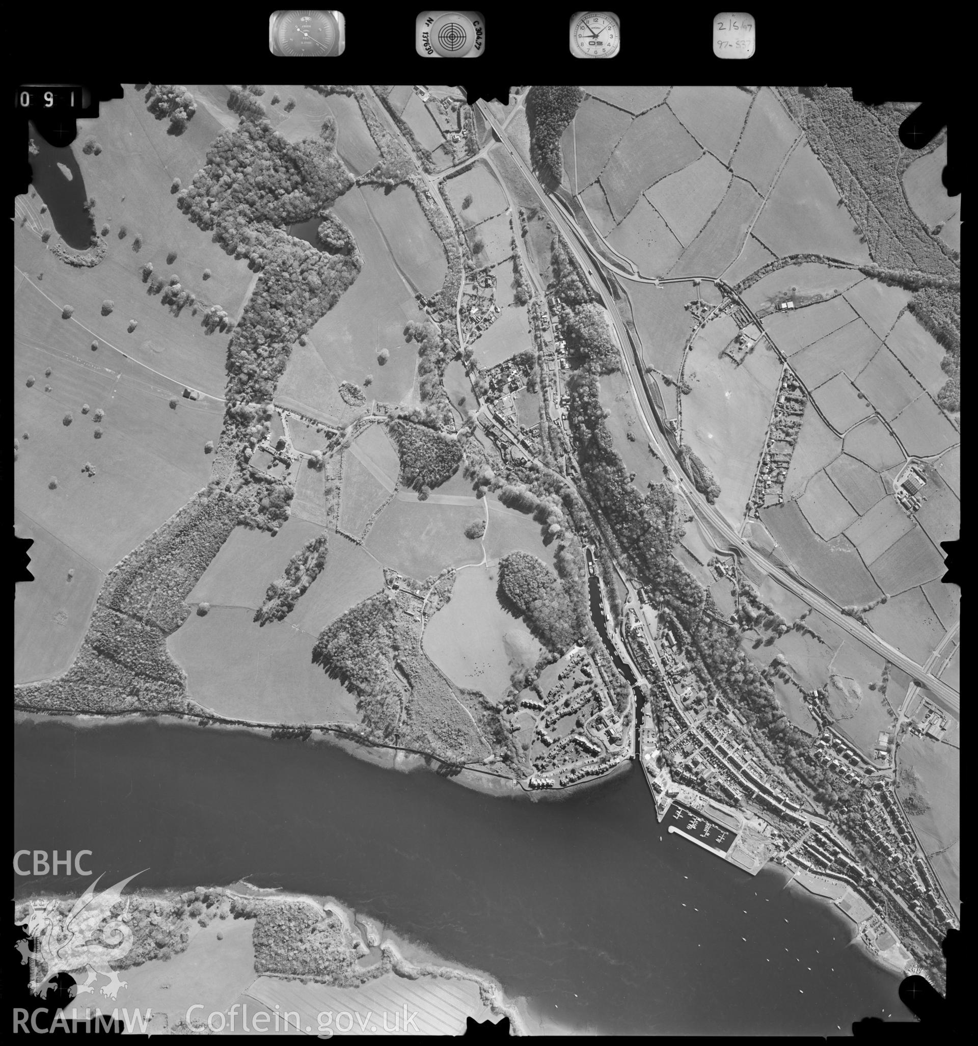 Digitized copy of an aerial photograph showing Y Felinheli and surrounding area, taken by Ordnance Survey, 1997.