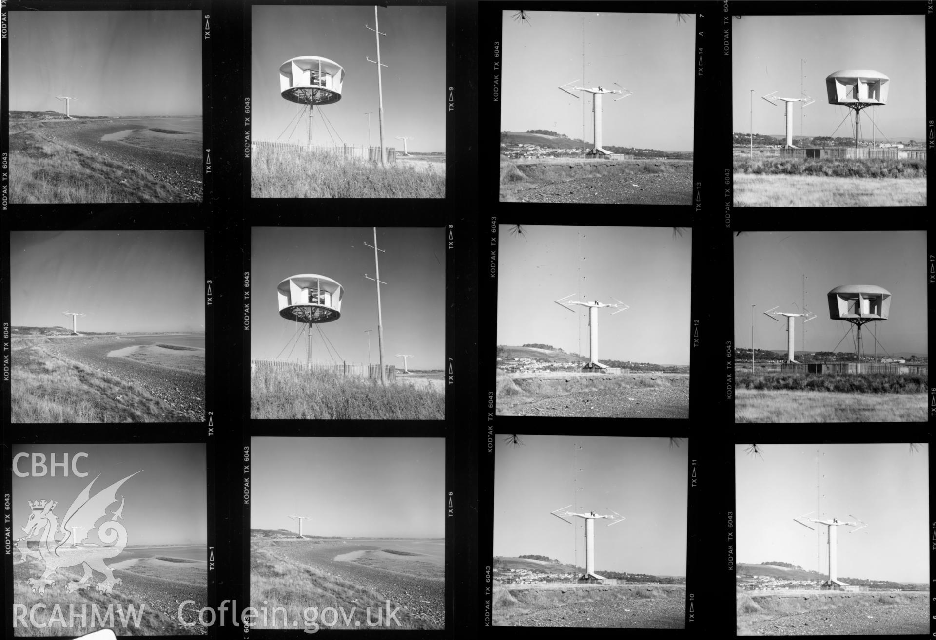 Contact sheet 3b of views of the prototype wind turbine at Carmarthen Bay in 1986. From the Central Office of Information Collection.