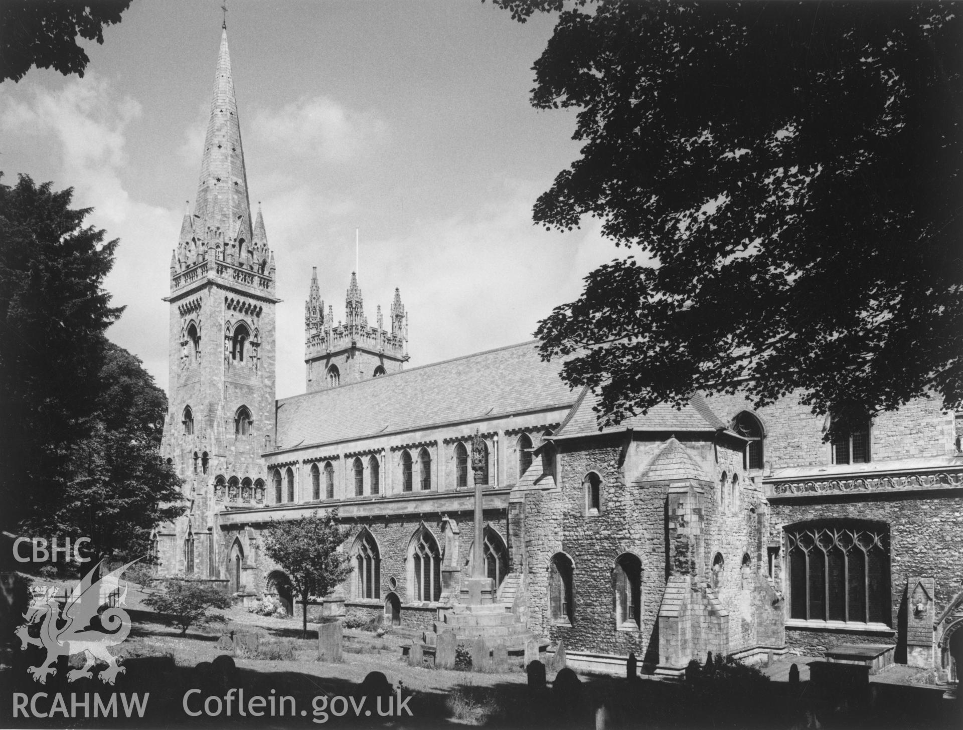 1 b/w print showing exterior view of Llandaff Cathedral, Cardiff; collated by the former Central Office of Information.