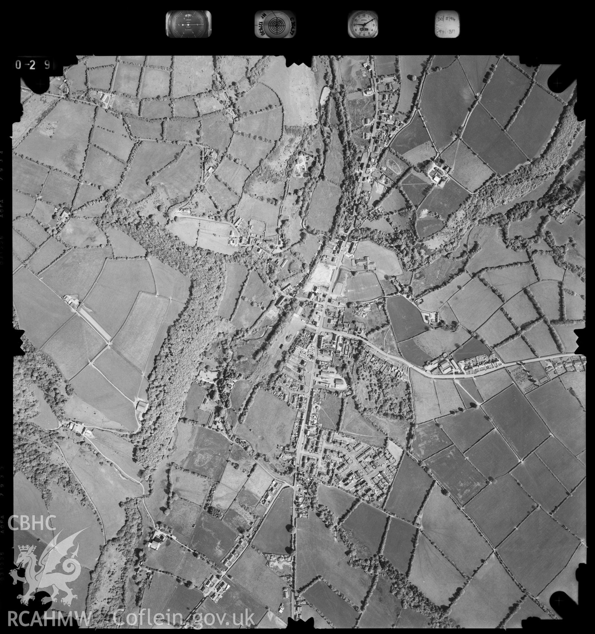 Digitized copy of an aerial photograph showing the Pencader area, taken by Ordnance Survey, 1994.