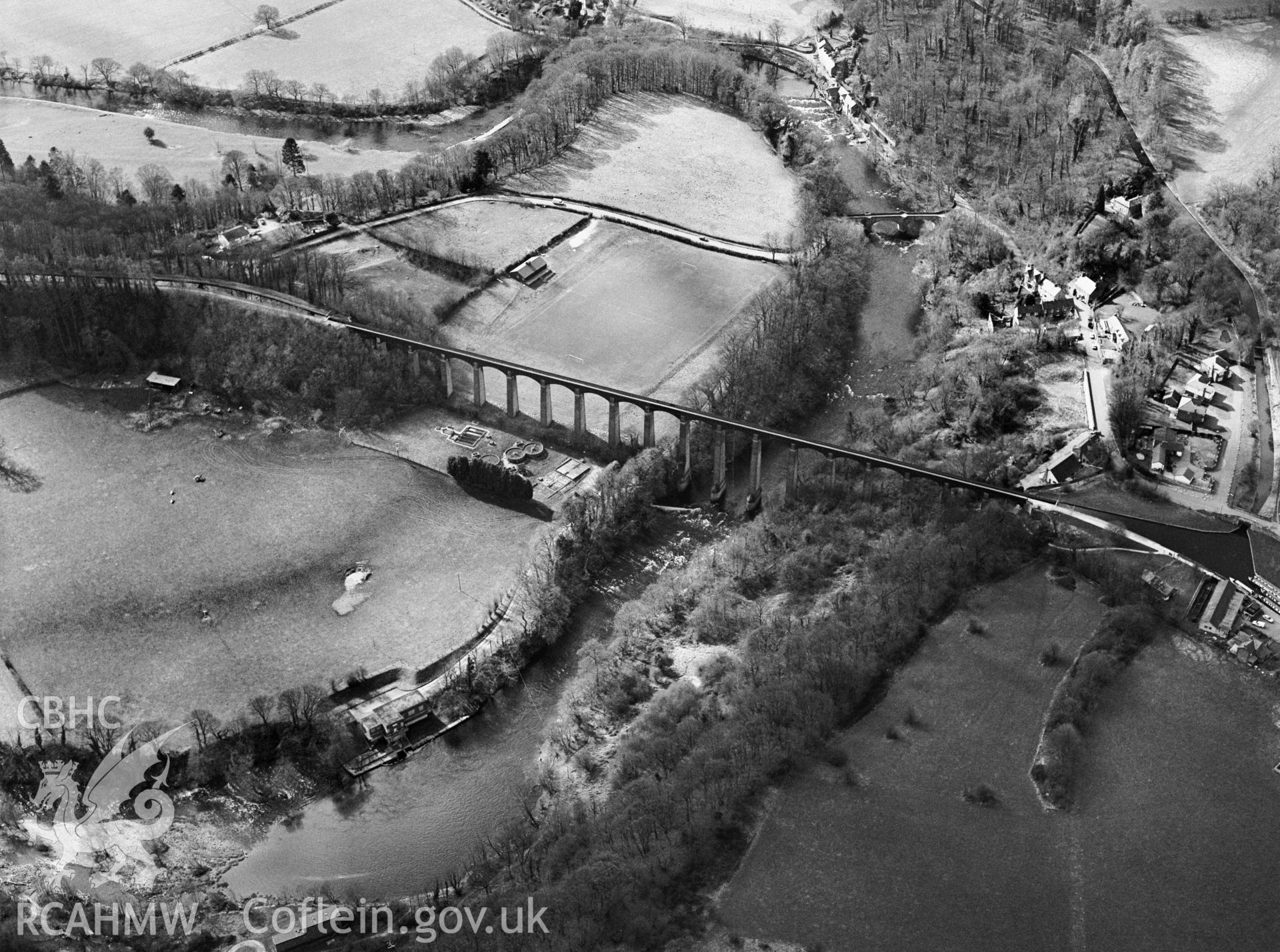 RCAHMW Black and white oblique aerial photograph of Pontcysyllte Aqueduct, 1993, by T.G. Driver.