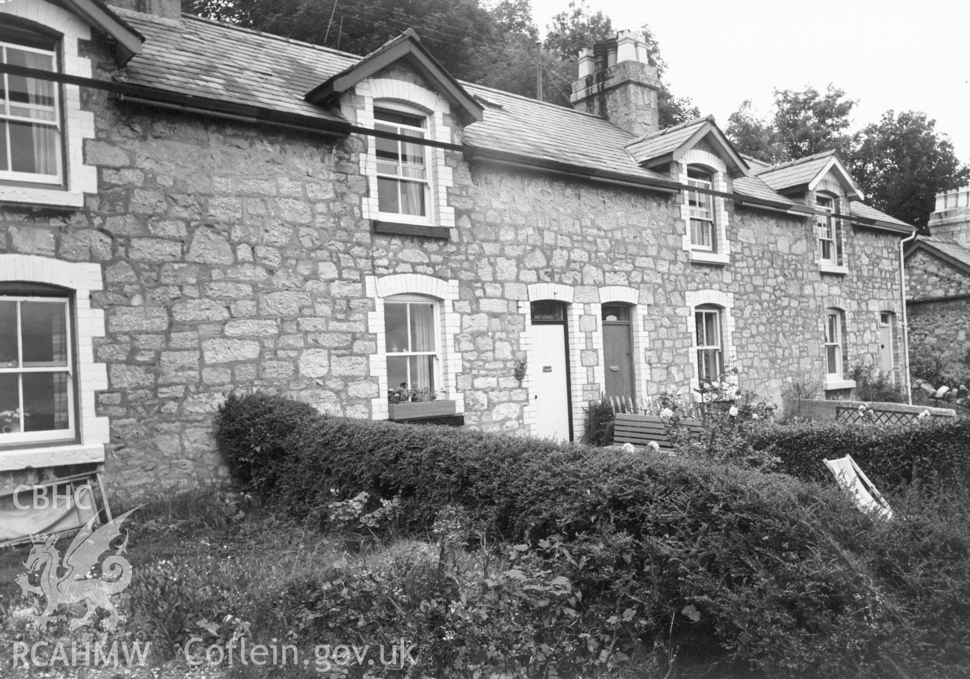 1 b/w print showing exterior view of cottages on Bod Ychan Terrace, Llanddulas, used as an illustration of the Housing Improvement Grant scheme for exhibitions held at Ministry of Housing stands at agricultural shows (1960); collated by the former Central Office of Information.