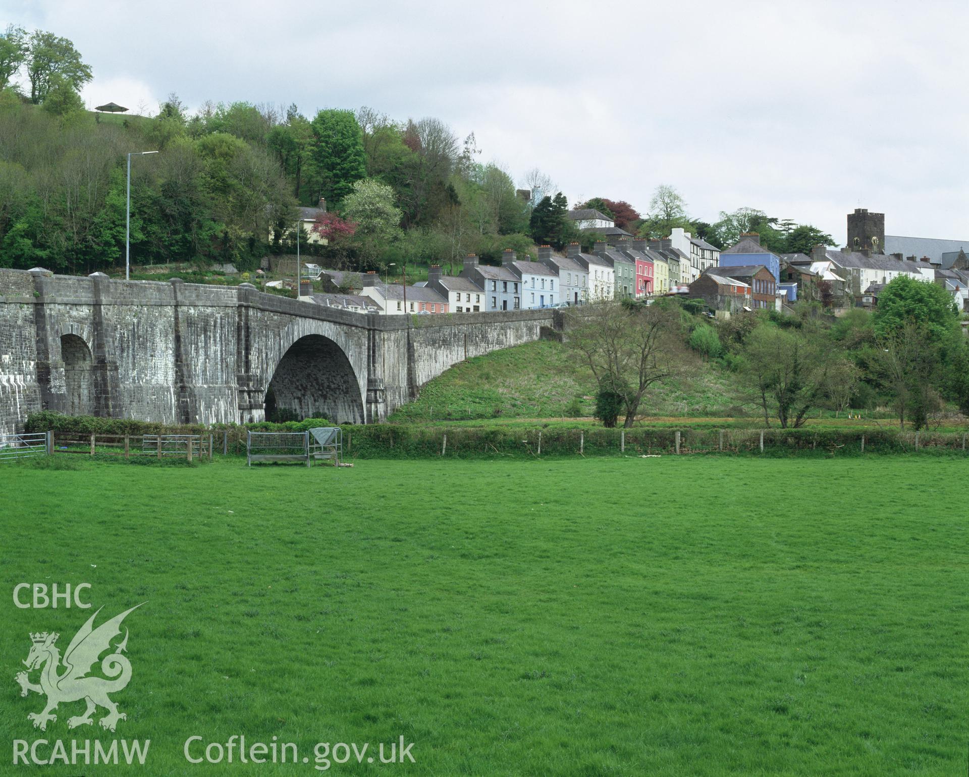 Colour transparency showing a view of Llandeilo Bridge, produced by Iain Wright, June 2004