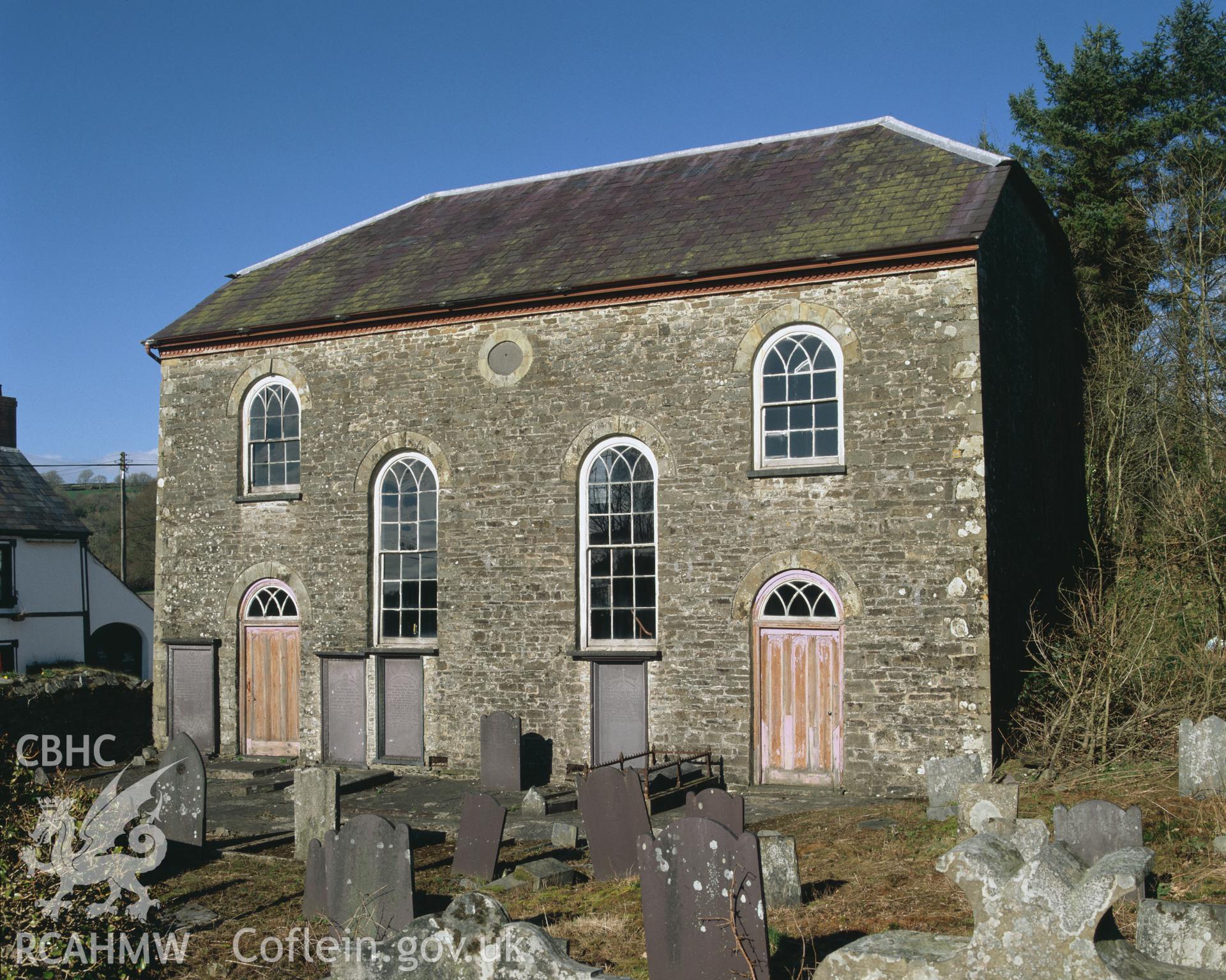 Colour transparency showing an exterior view of Llwynrhydowen Chapel, produced by Iain Wright, June 2004
