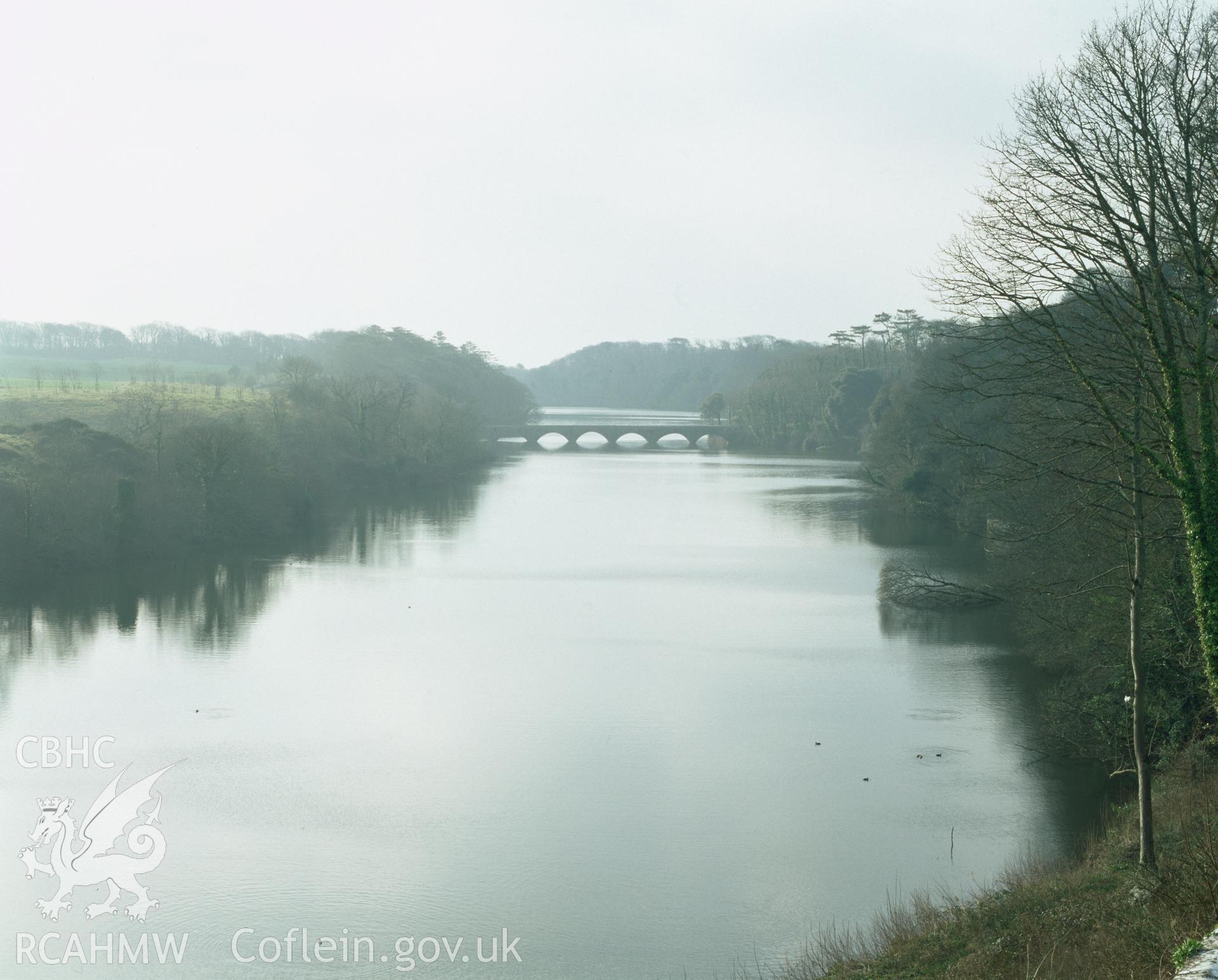 RCAHMW colour transparency showing view of eight arched bridge at Stackpole Court, taken by I.N. Wright, 2003.