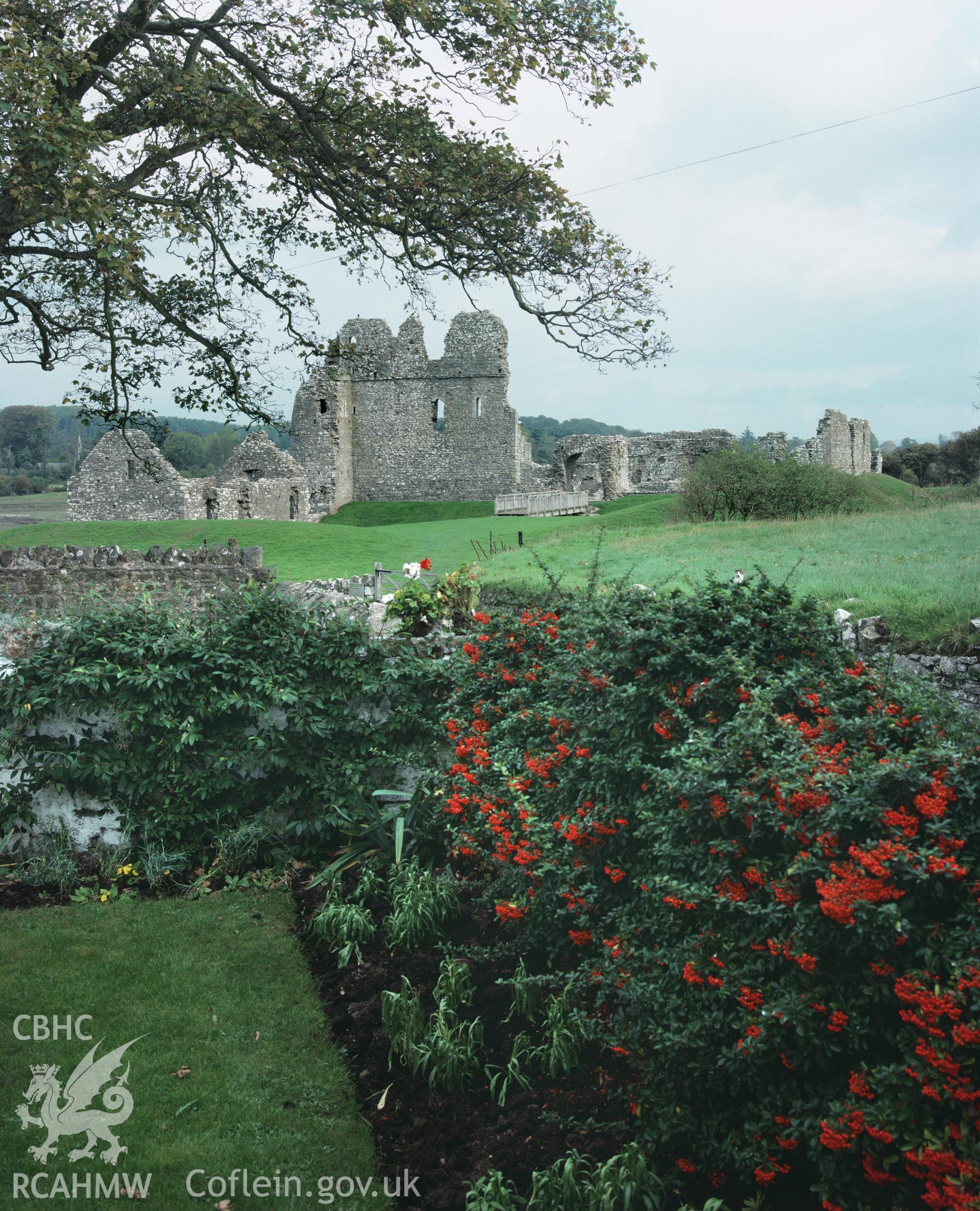RCAHMW colour transparency showing landscape view of Ogmore Castle, taken by Iain Wright, c.1991