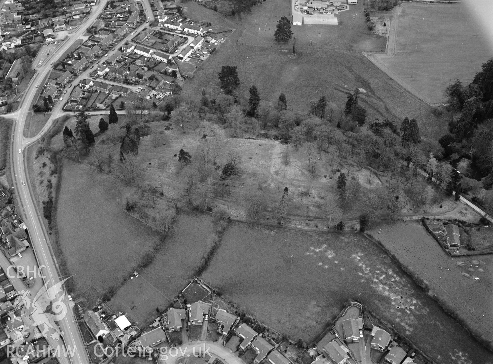 RCAHMW black and white aerial photograph of Warden Ring and Bailey. Taken by C R Musson on 21/03/1995