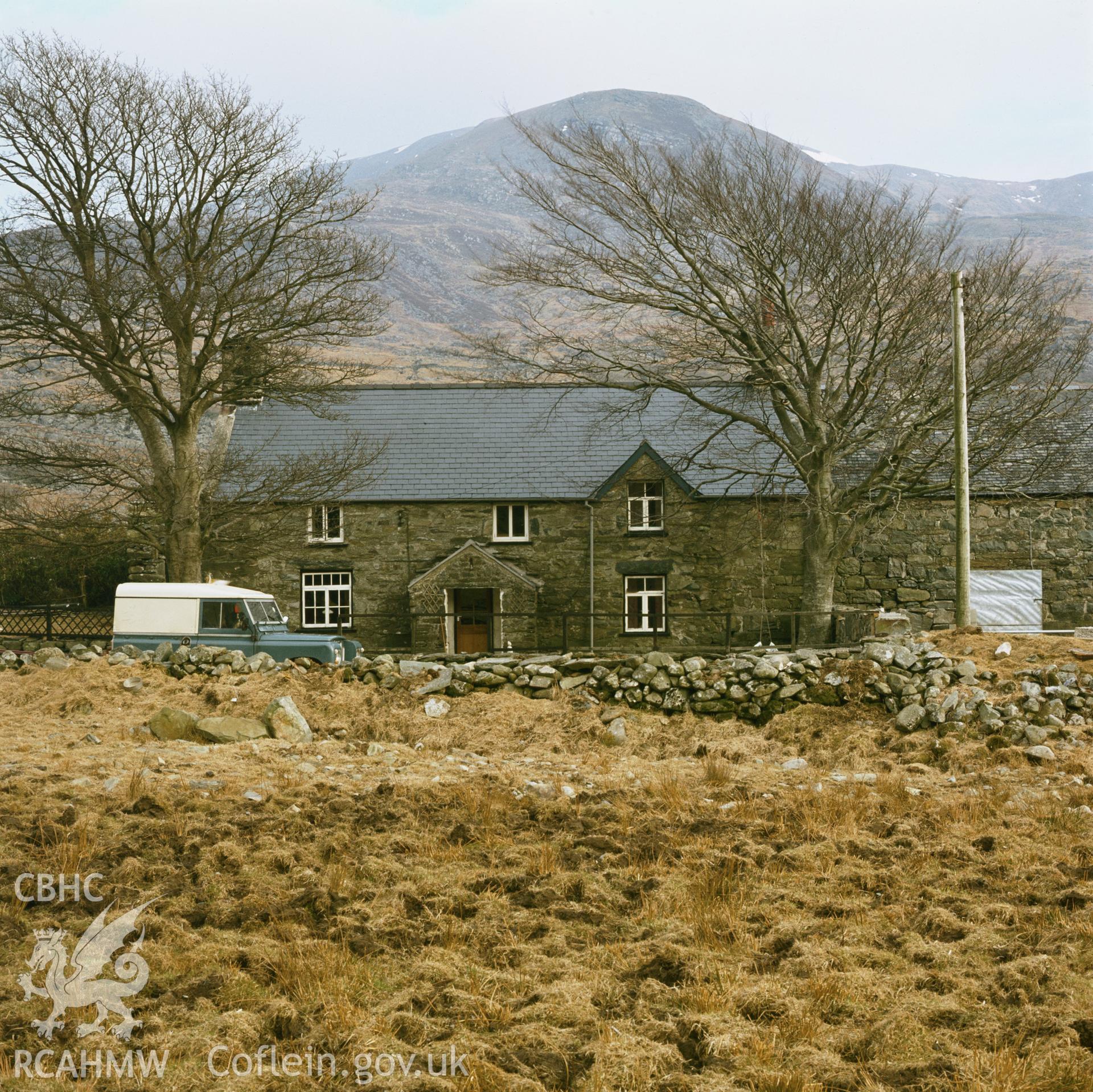 RCAHMW colour transparency showing Maes y Garnedd, Llanbedr, taken by Fleur James, 1986.
