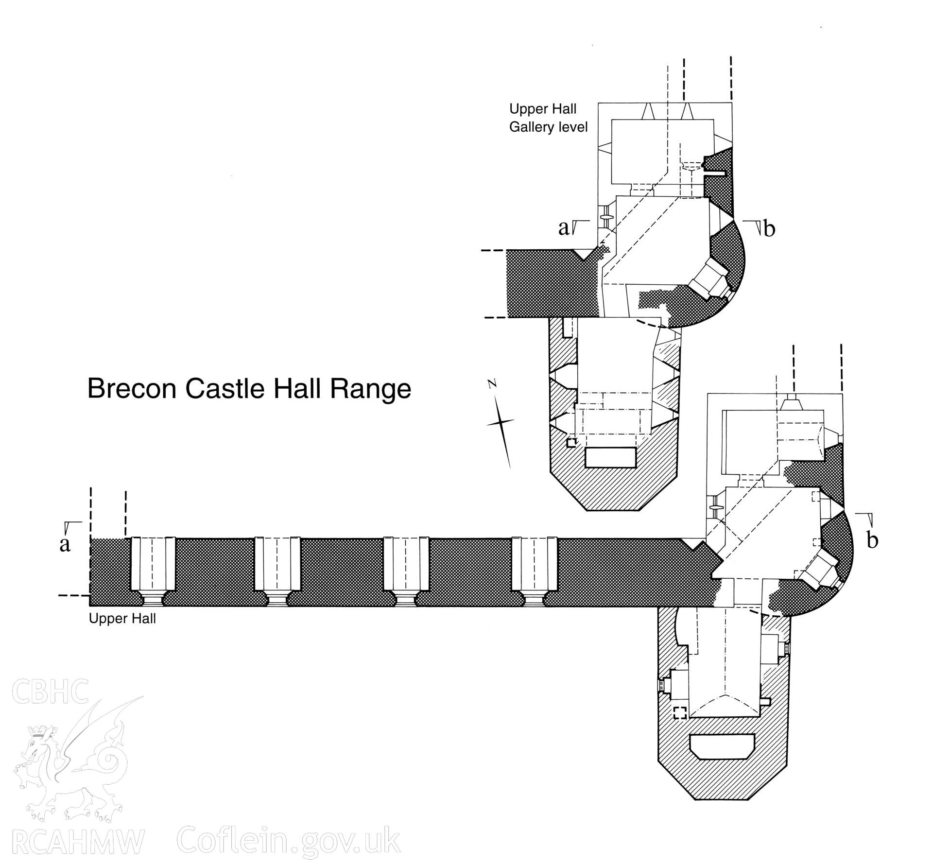 Brecon Castle; measured plan showing of hall range at Brecon Castle, produced by RCAHMW