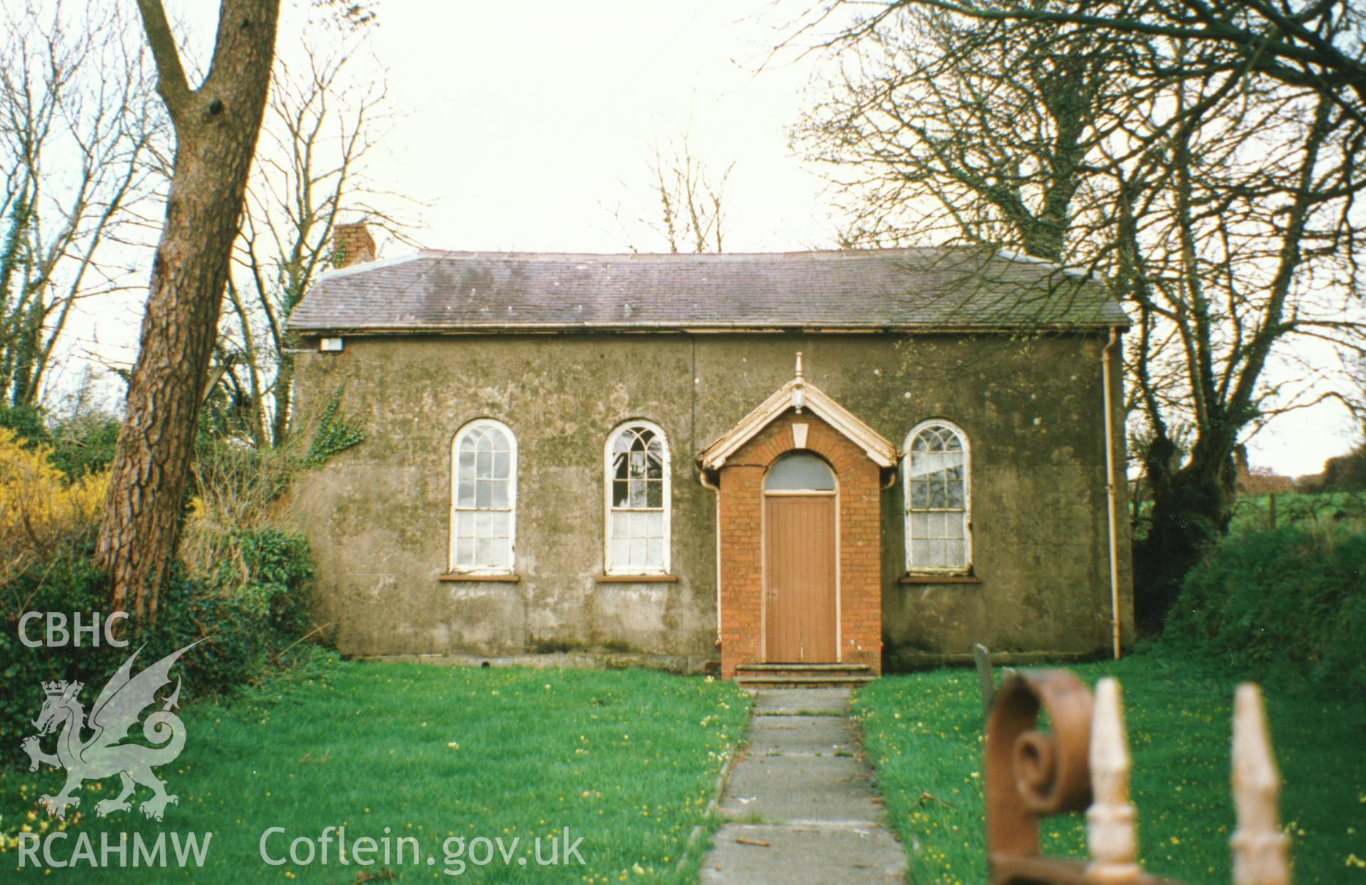 Digital copy of a colour photograph showing exterior view of Dreen Hill Calvinistic Methodist Chapel,  taken by Robert Scourfield, 1996.