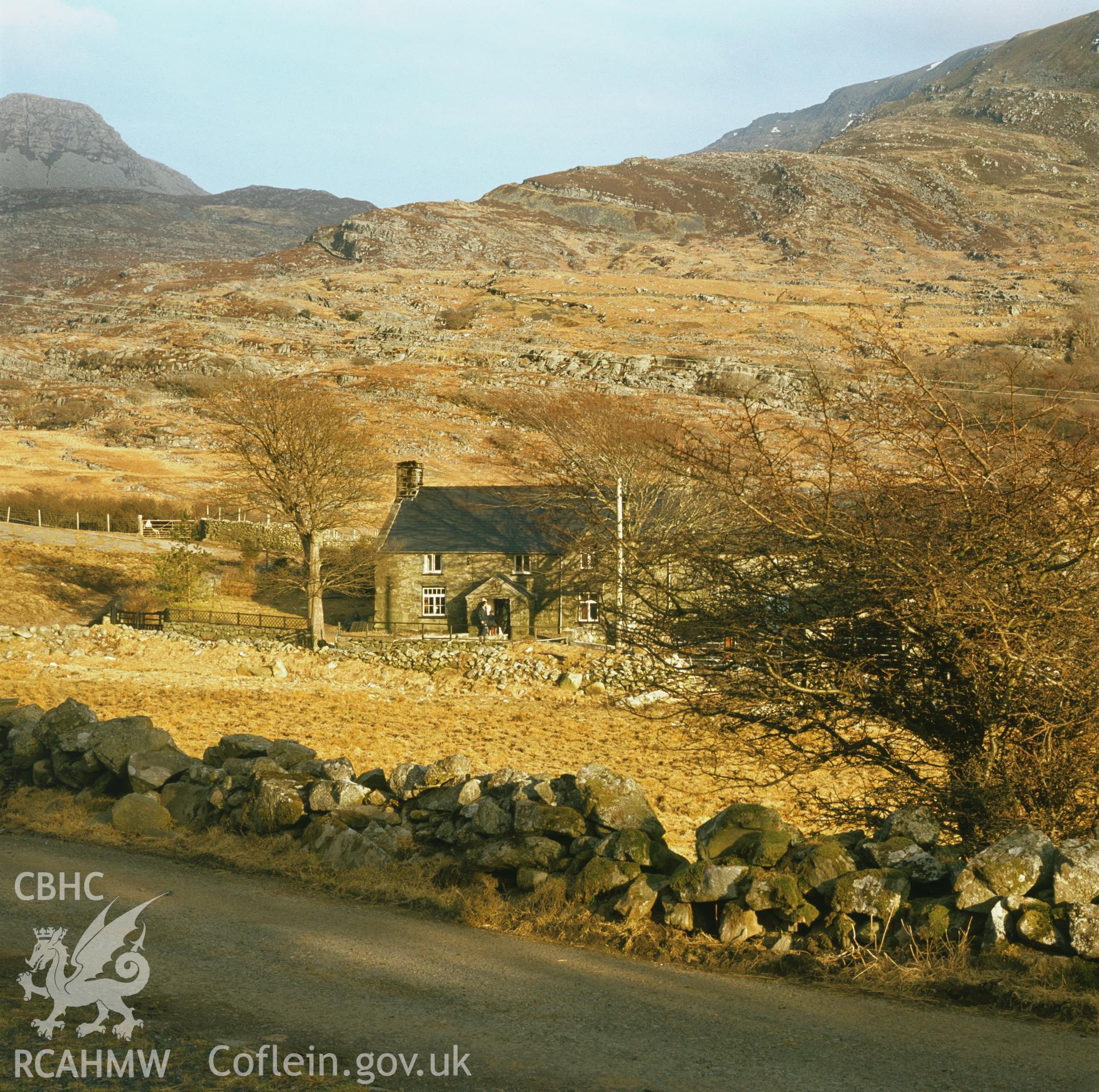 RCAHMW colour transparency showing Maes y Garnedd, Llanbedr, taken by Fleur James, 1986.