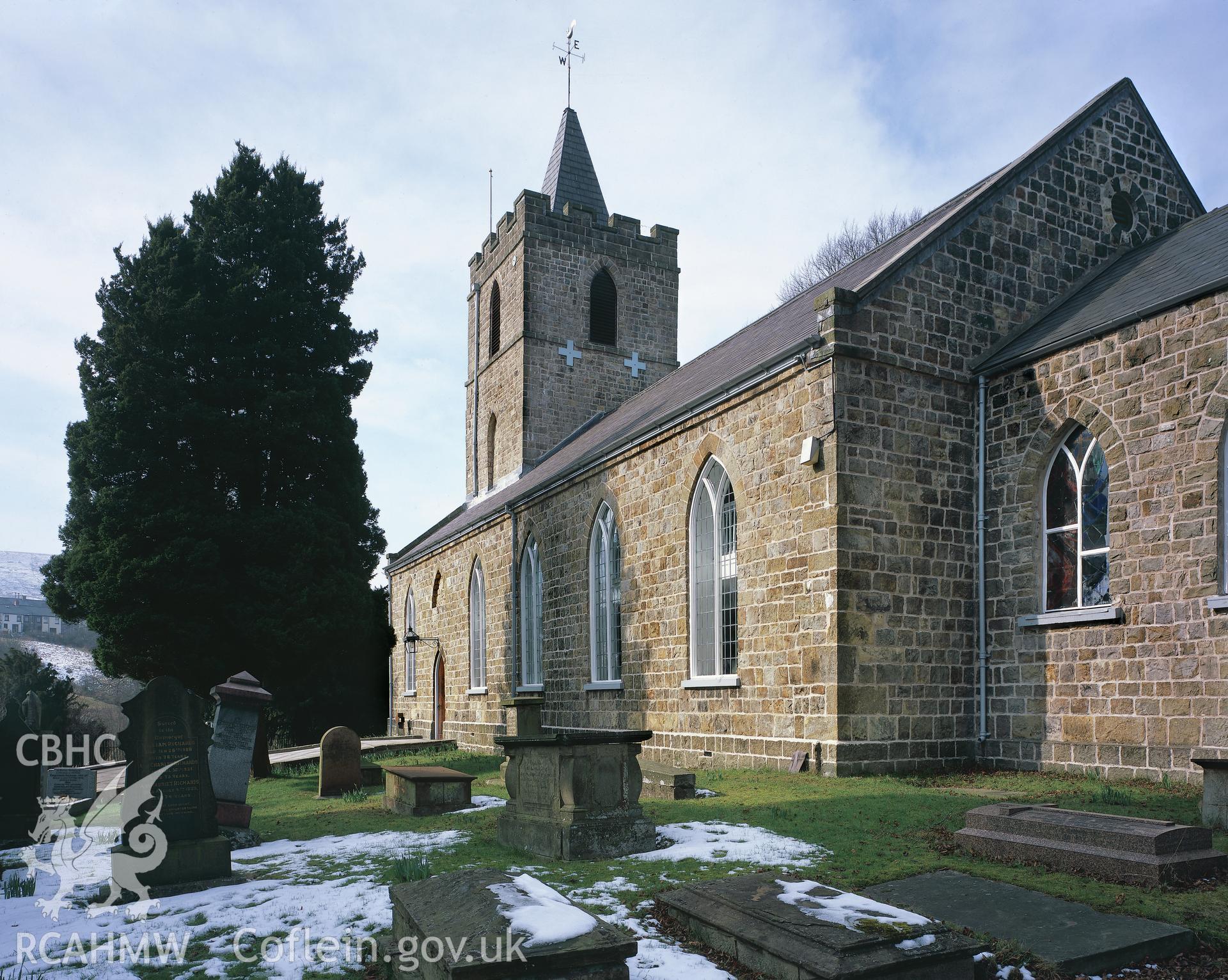 RCAHMW colour transparency showing exterior view of St Peter's Church, Blaenavon