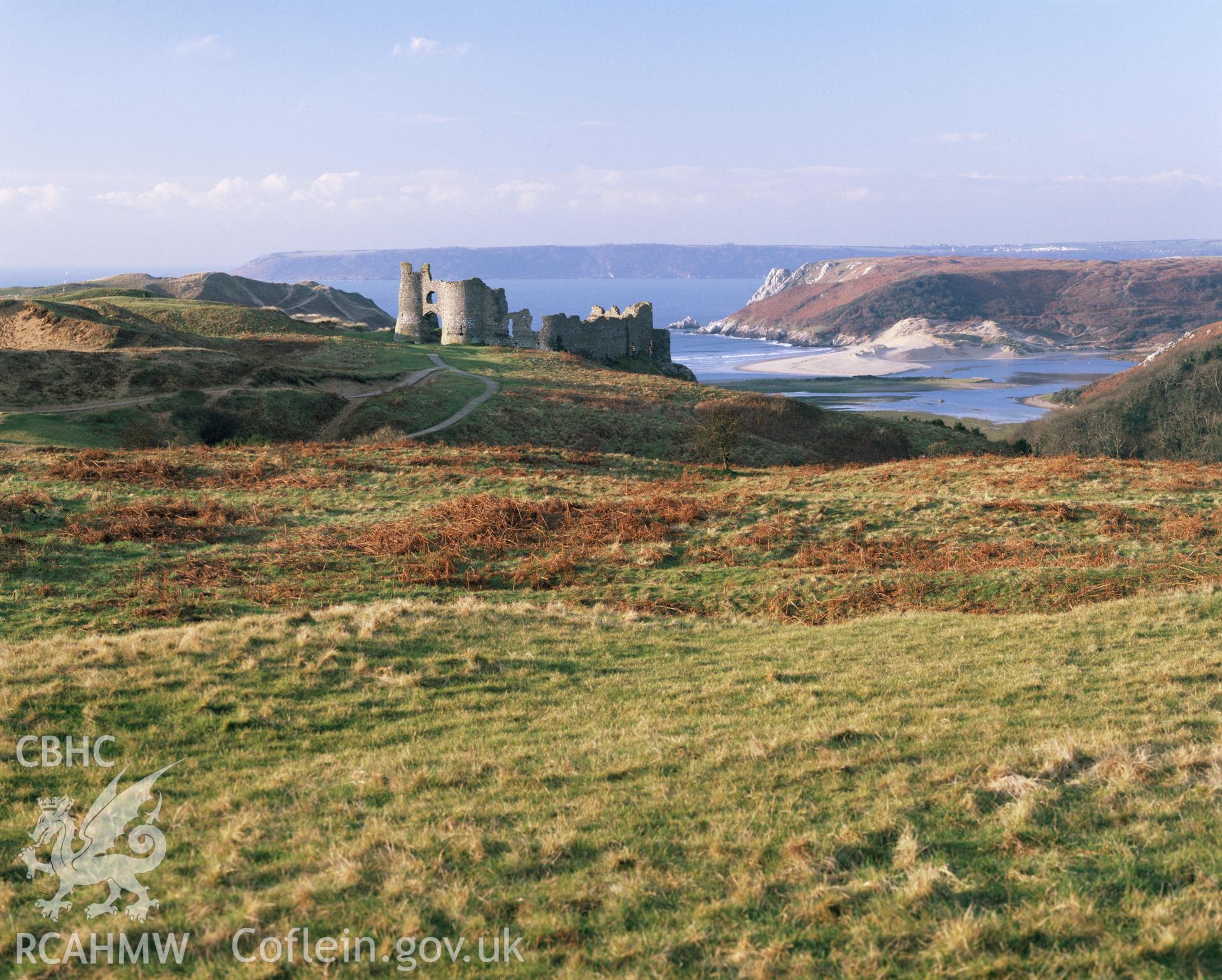 RCAHMW colour transparency showing view of Pennard Castle, taken by Iain Wright, c.1991