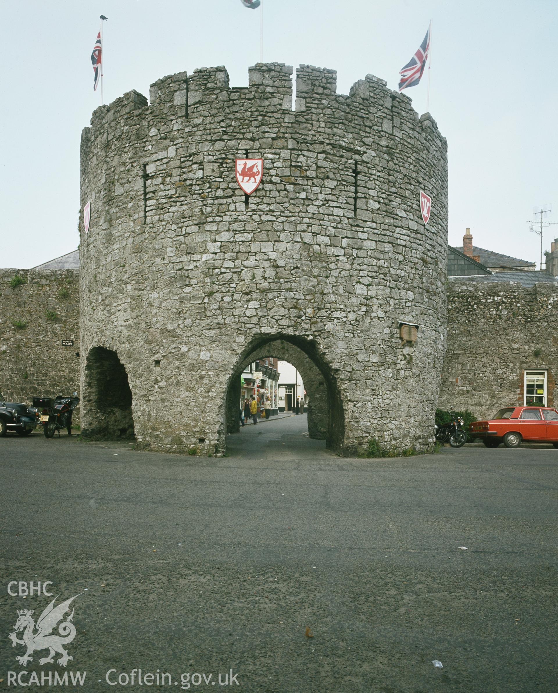 RCAHMW colour transparency showing view of gateway in Tenby Town Wall.