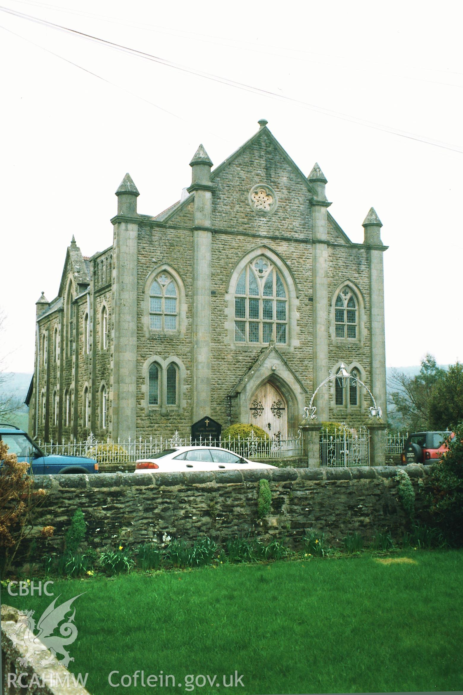 Digital copy of a colour photograph showing a general view of Capel Newydd Congregational Chapel, Llandeilo taken by Robert Scourfield, 1995.