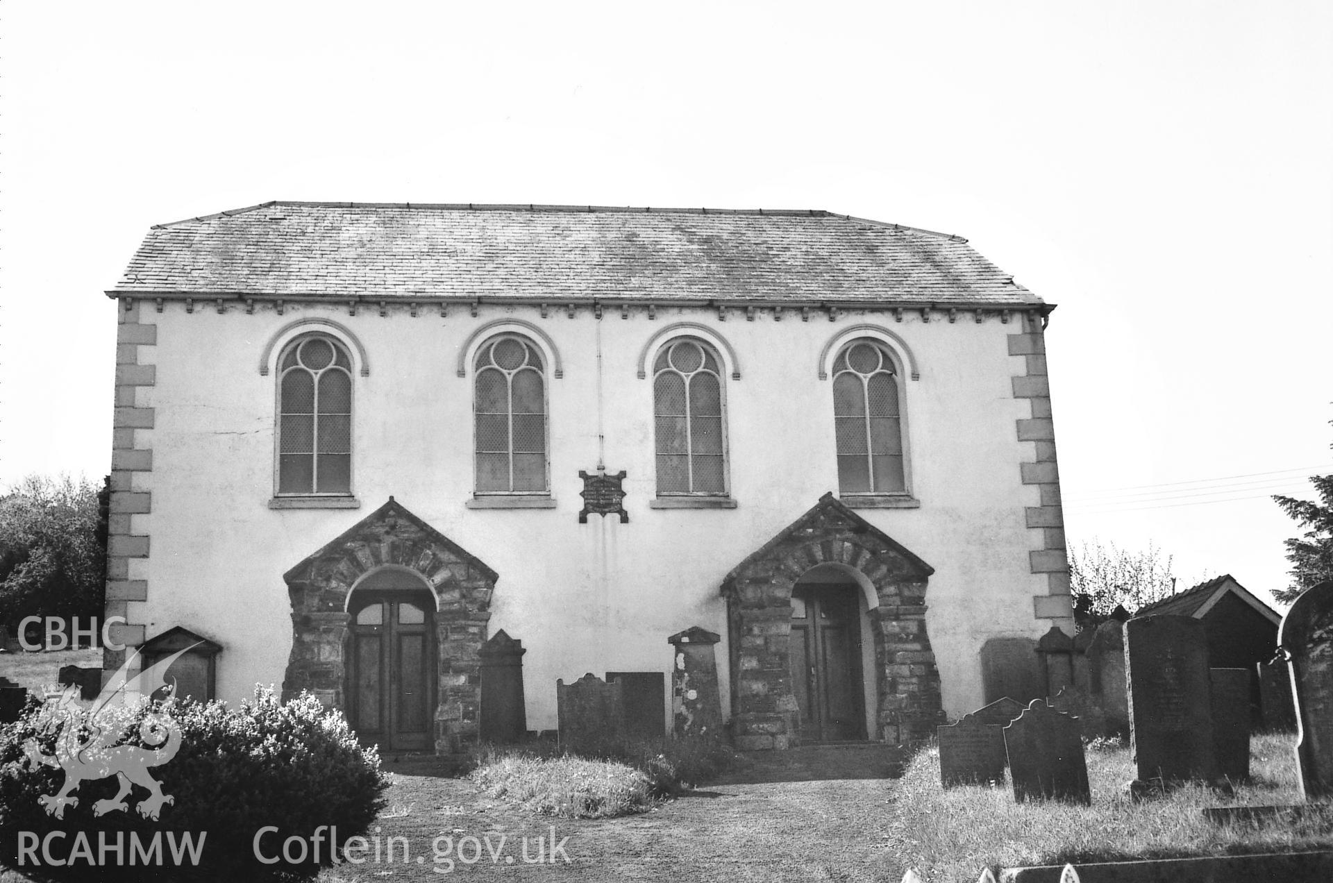 Digital copy of a black and white photograph showing a general view of Glandwr Independent Chapel, taken by Robert Scourfield, 1995.