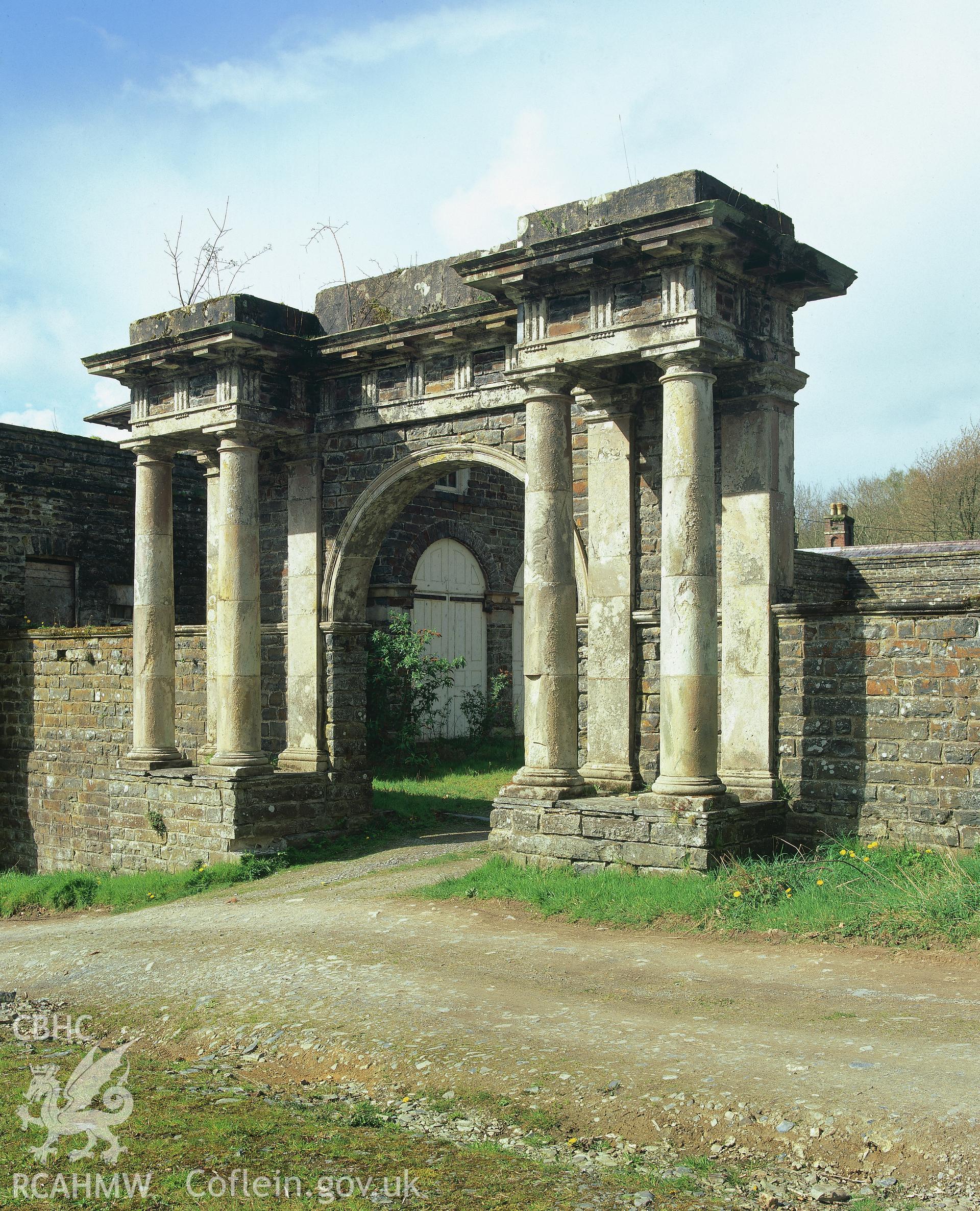 RCAHMW colour transparency showing exterior view of the stable entrance at Nanteos.