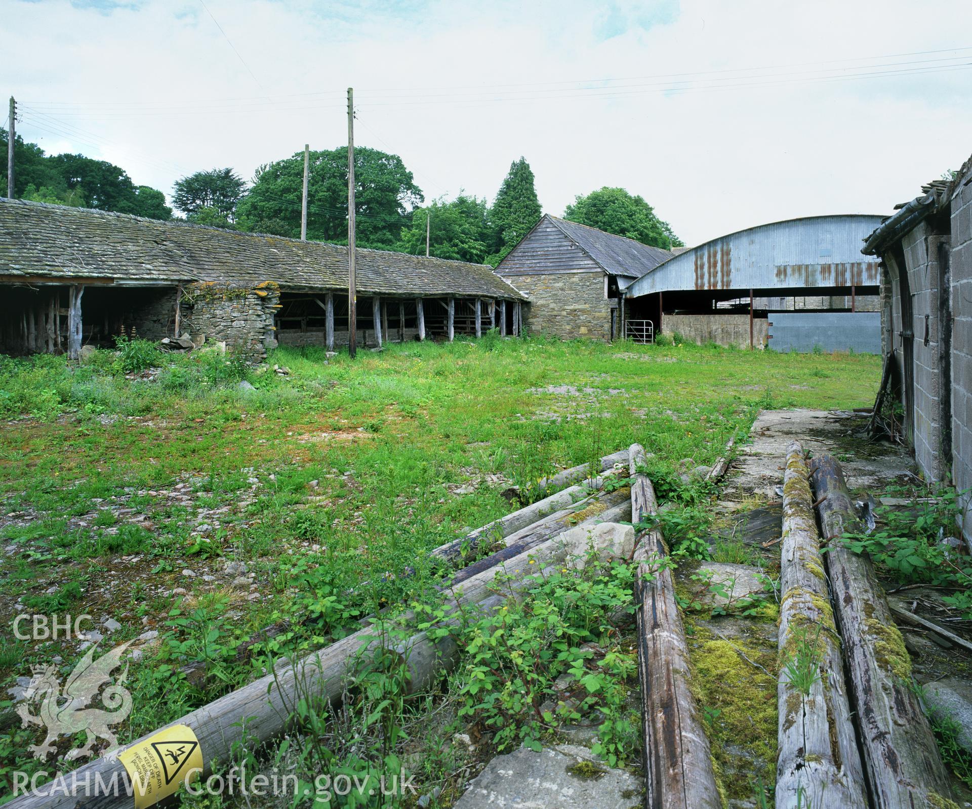 RCAHMW colour transparency showing  view of the farmyard at Clyro Court Farm, taken by Fleur James, August 2003