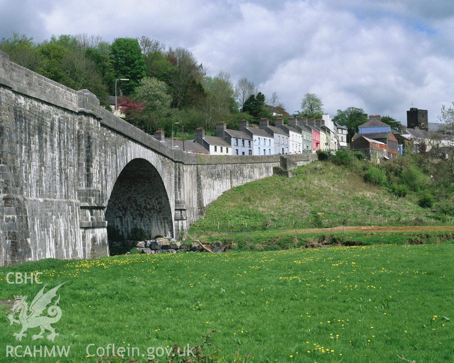 Colour transparency showing a view of Llandeilo Bridge, produced by Iain Wright, June 2004
