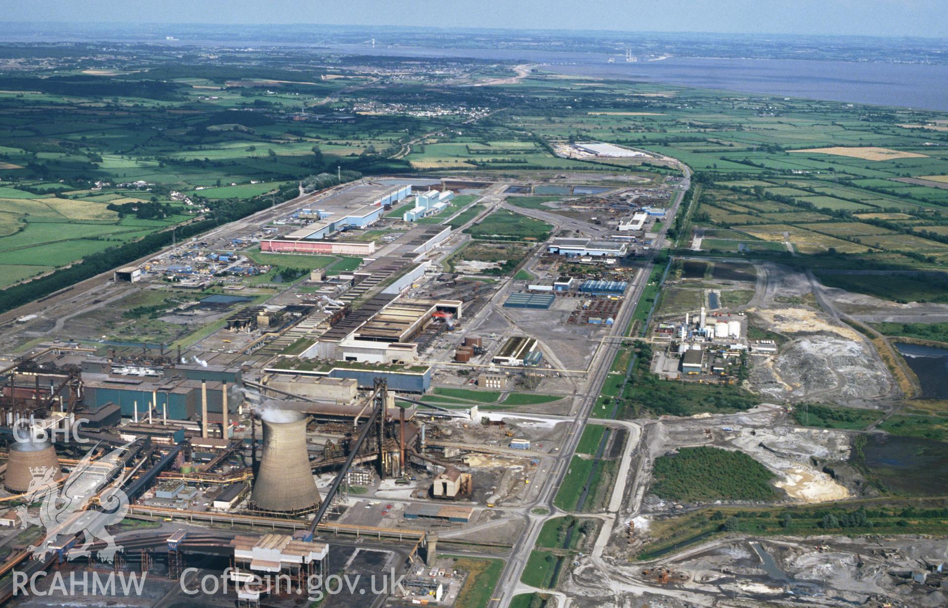 Slide of RCAHMW colour oblique aerial photograph of Llanwern Steelworks, Newport, taken by C.R. Musson, 5/8/1994.