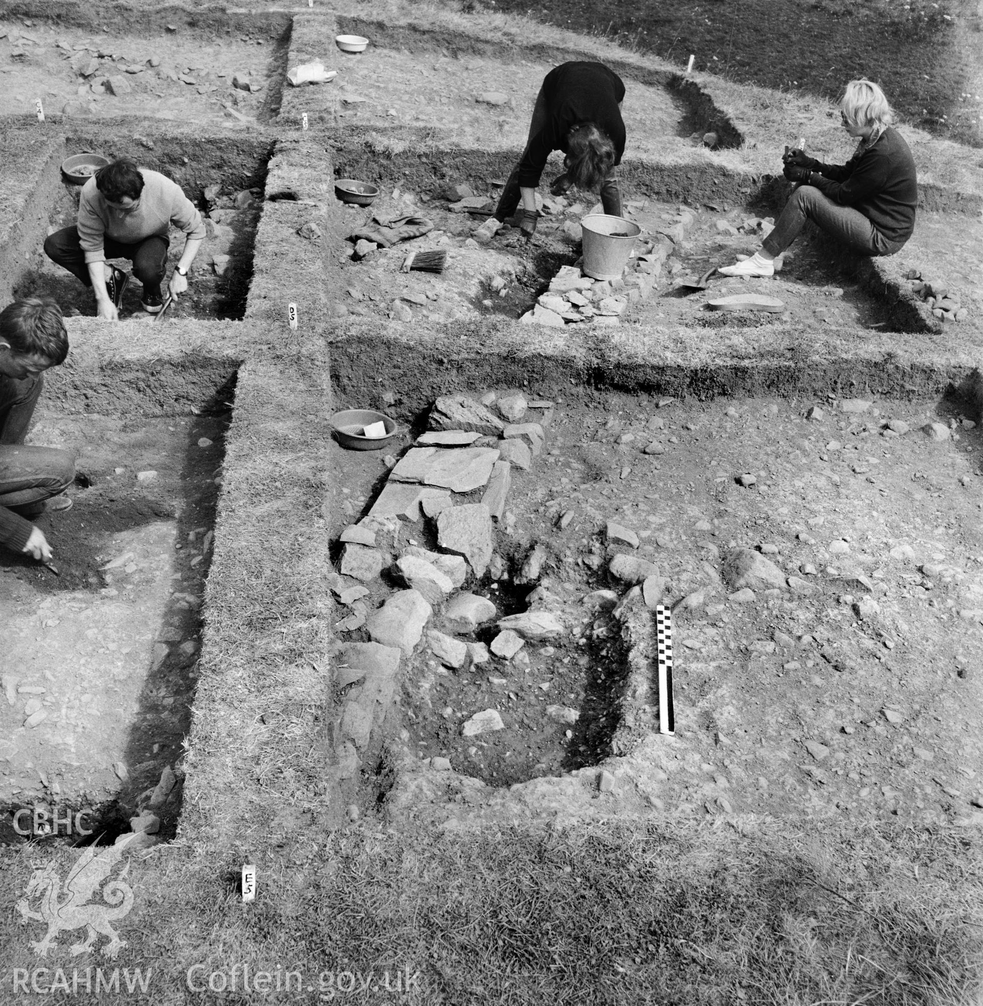 Three sheets of black and white negatives (without prints) produced during the 1962-1963 excavations at Sycharth Castle.