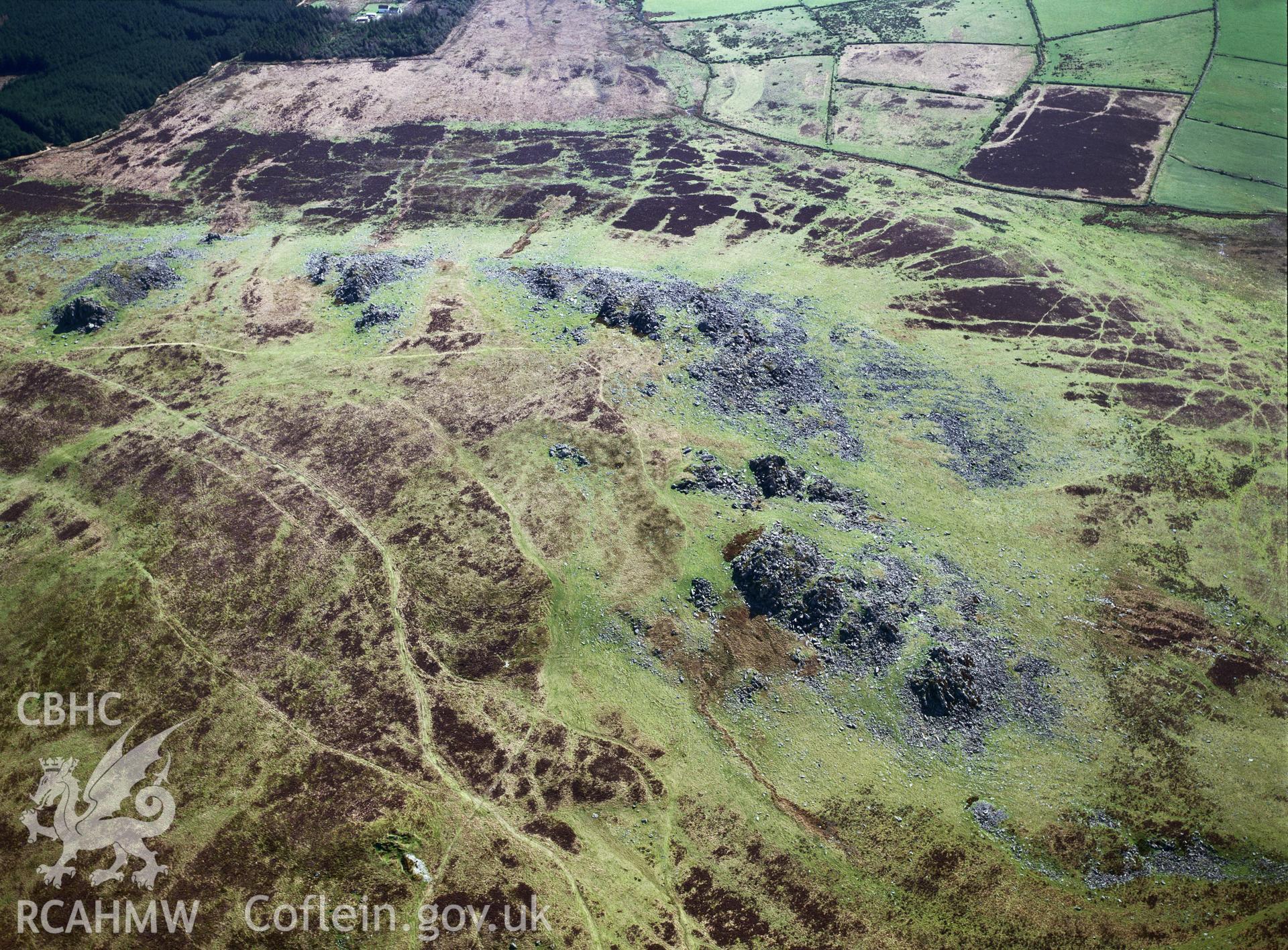 RCAHMW colour aerial photograph of outcrop at Carn Menyn, taken by Toby Driver, 2002