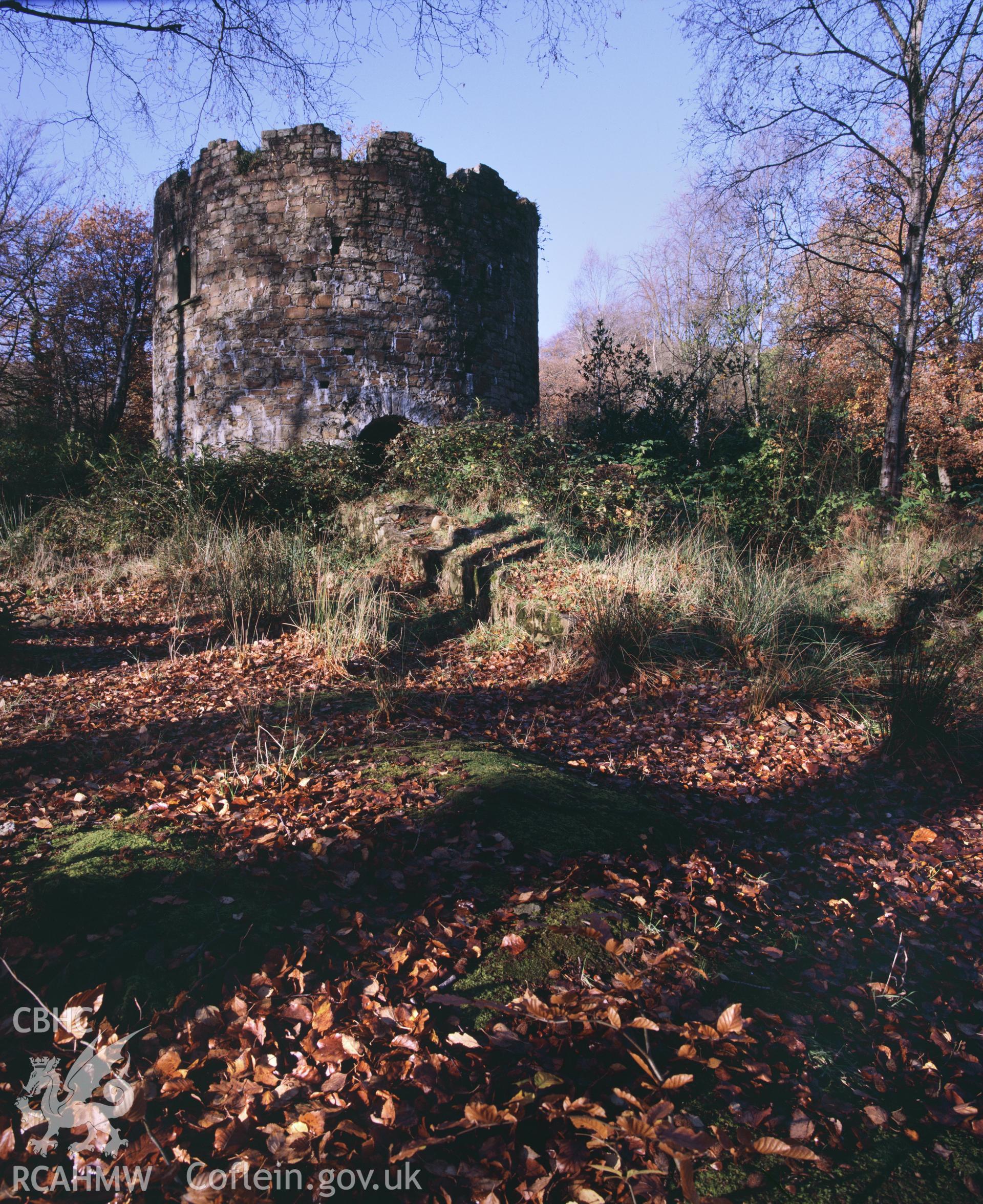 RCAHMW colour transparency showing the tower at Clyne Valley Arsenic Works, taken by Iain Wright, c.1981