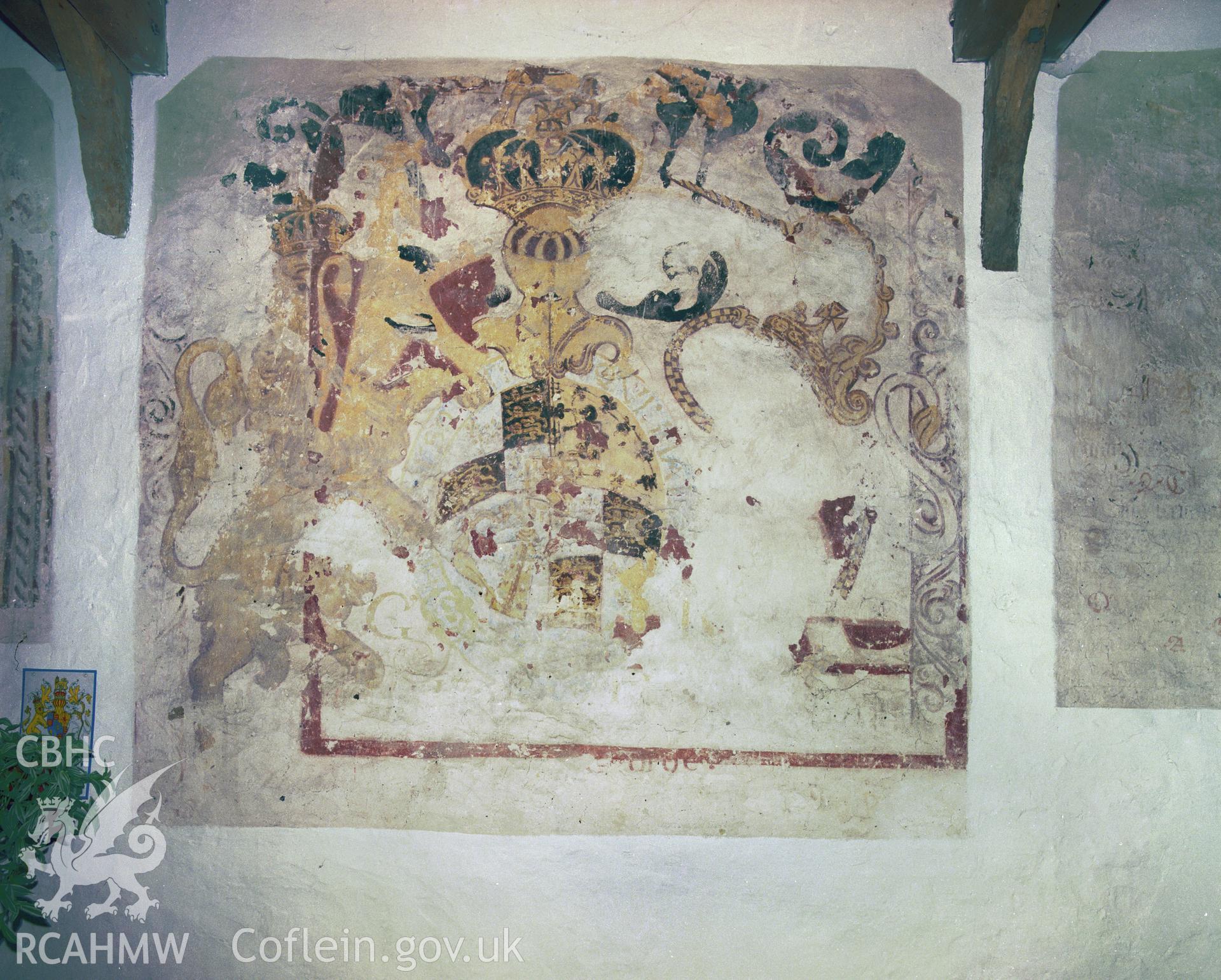 RCAHMW colour negative of colour transparency (reference number 862082), showing wallpainting at Eglwys Brewis Church.