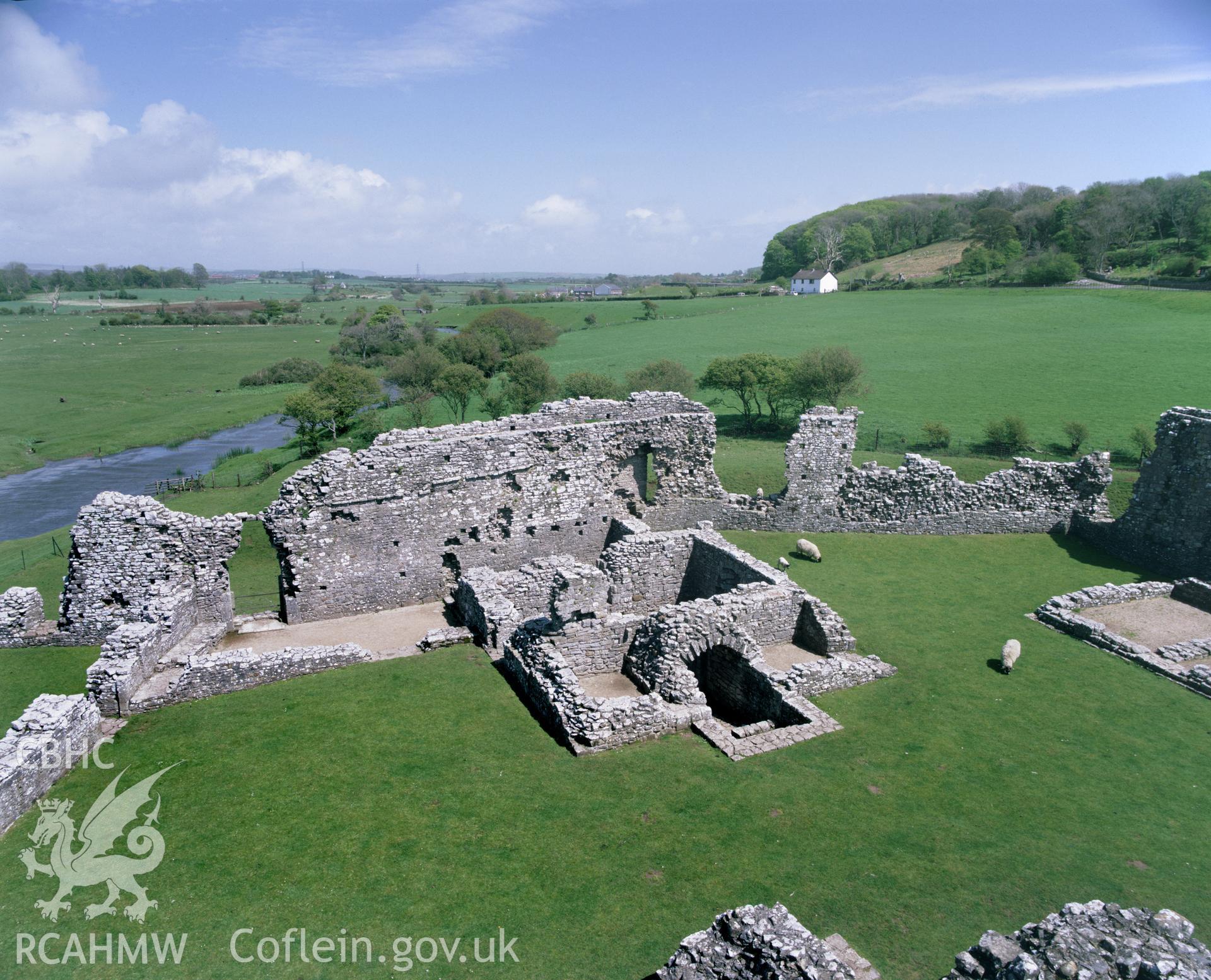 RCAHMW colour transparency showing view of the ruins of Ogmore Castle, taken by Iain Wright, c.1991