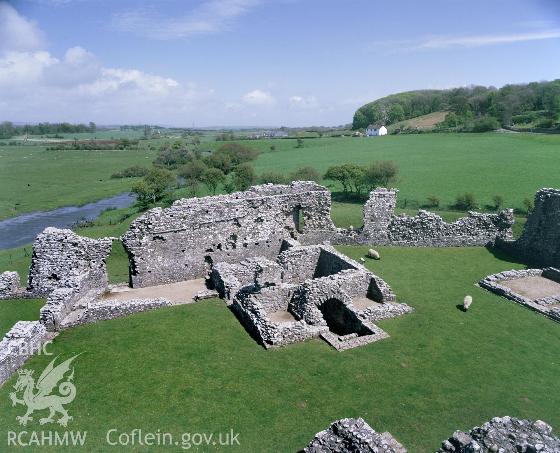 RCAHMW colour transparency showing view of the ruins of Ogmore Castle, taken by Iain Wright, c.1991