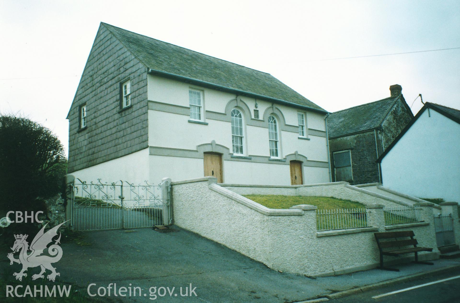 Digital copy of a colour photograph showing a general view of Abergorlech Independent Chapel, Llanybydder taken by Robert Scourfield, 1995.