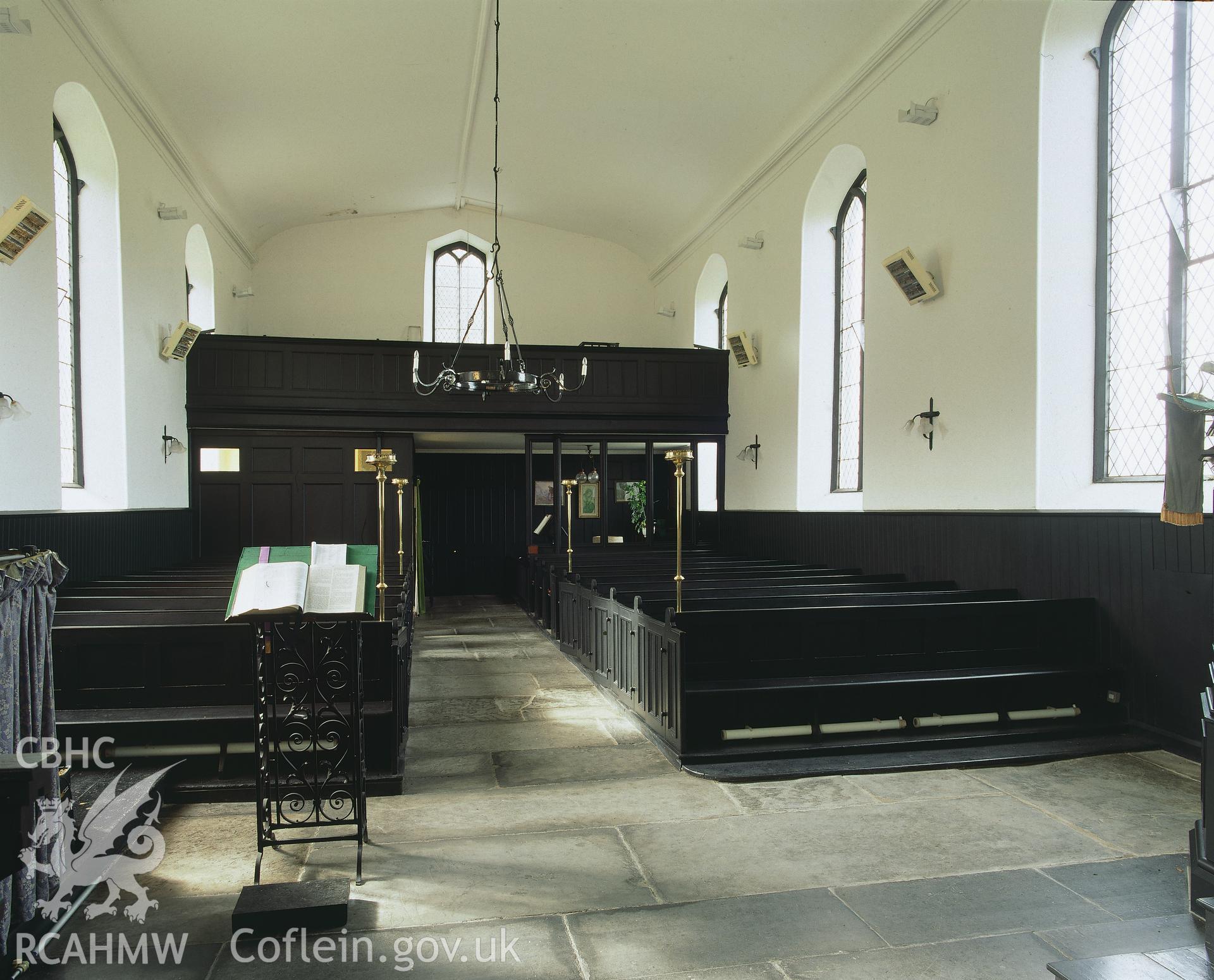 RCAHMW colour transparency showing an interior view of St Michael's Church, Eglwysfach