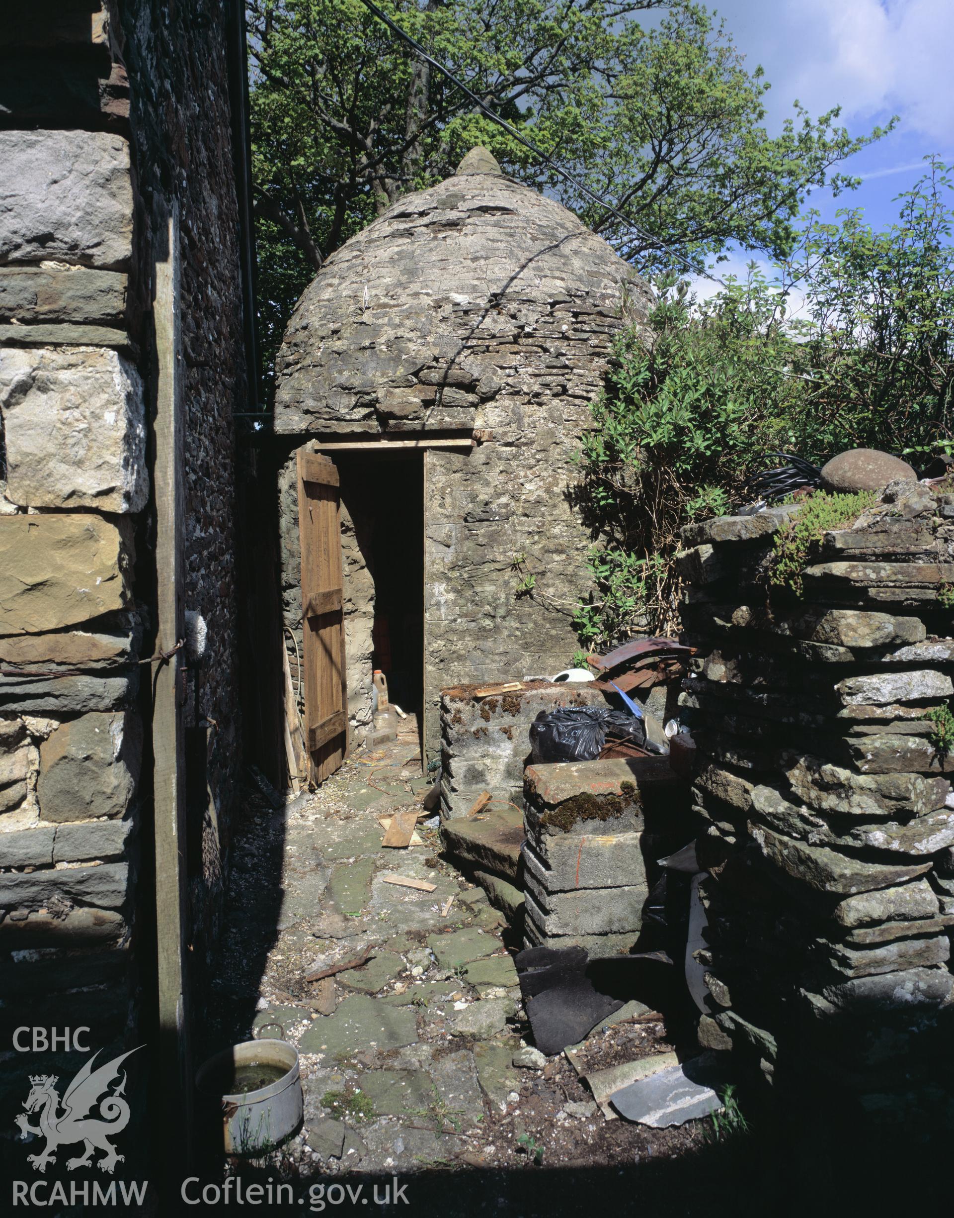Colour transparency showing a view of the entrance of the pigsty at Penddeugae-Fach, produced by Iain Wright, May 2003