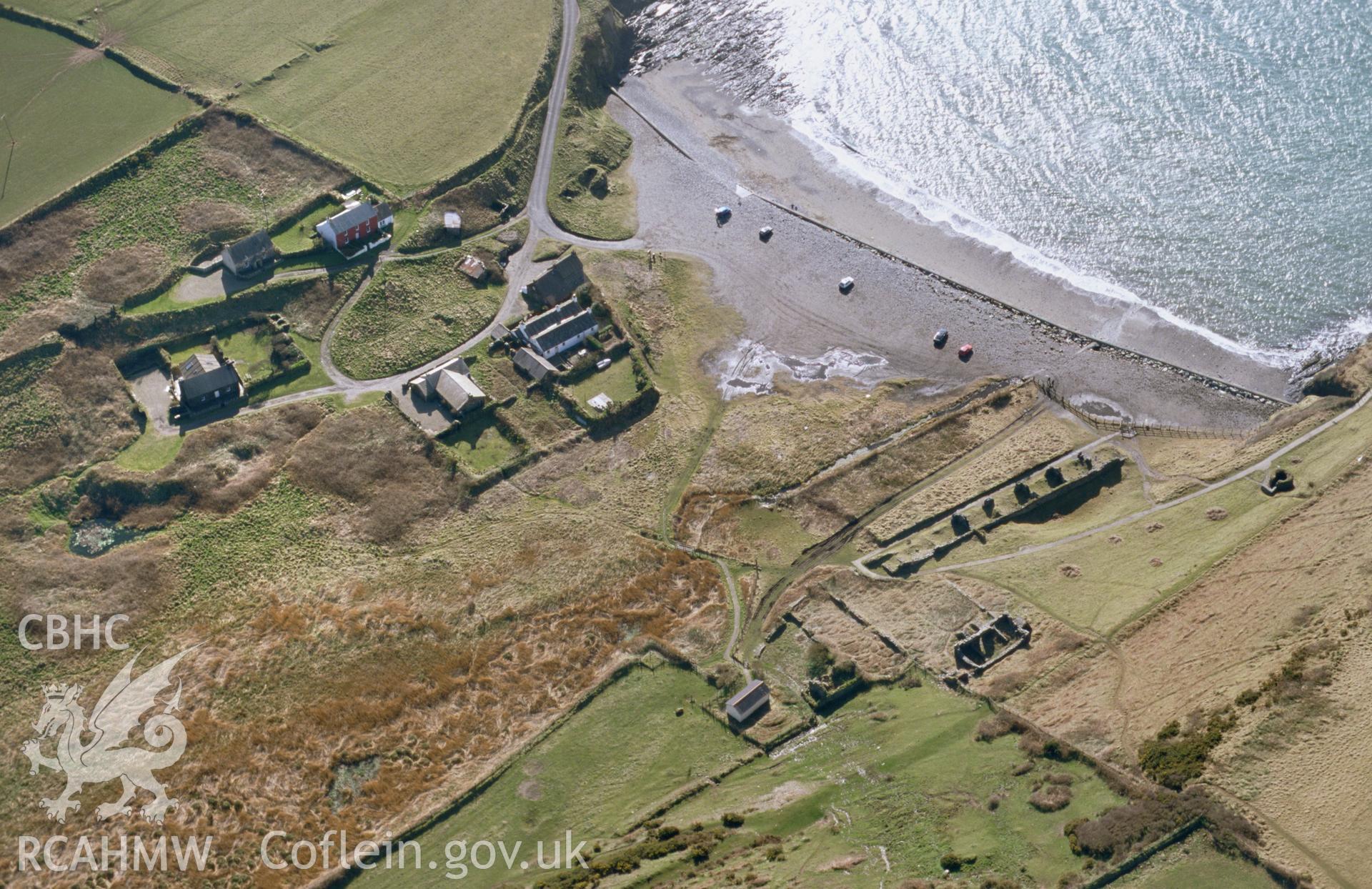 Slide of RCAHMW colour oblique aerial photograph of Abereiddi, taken by T.G. Driver, 5/3/2002.