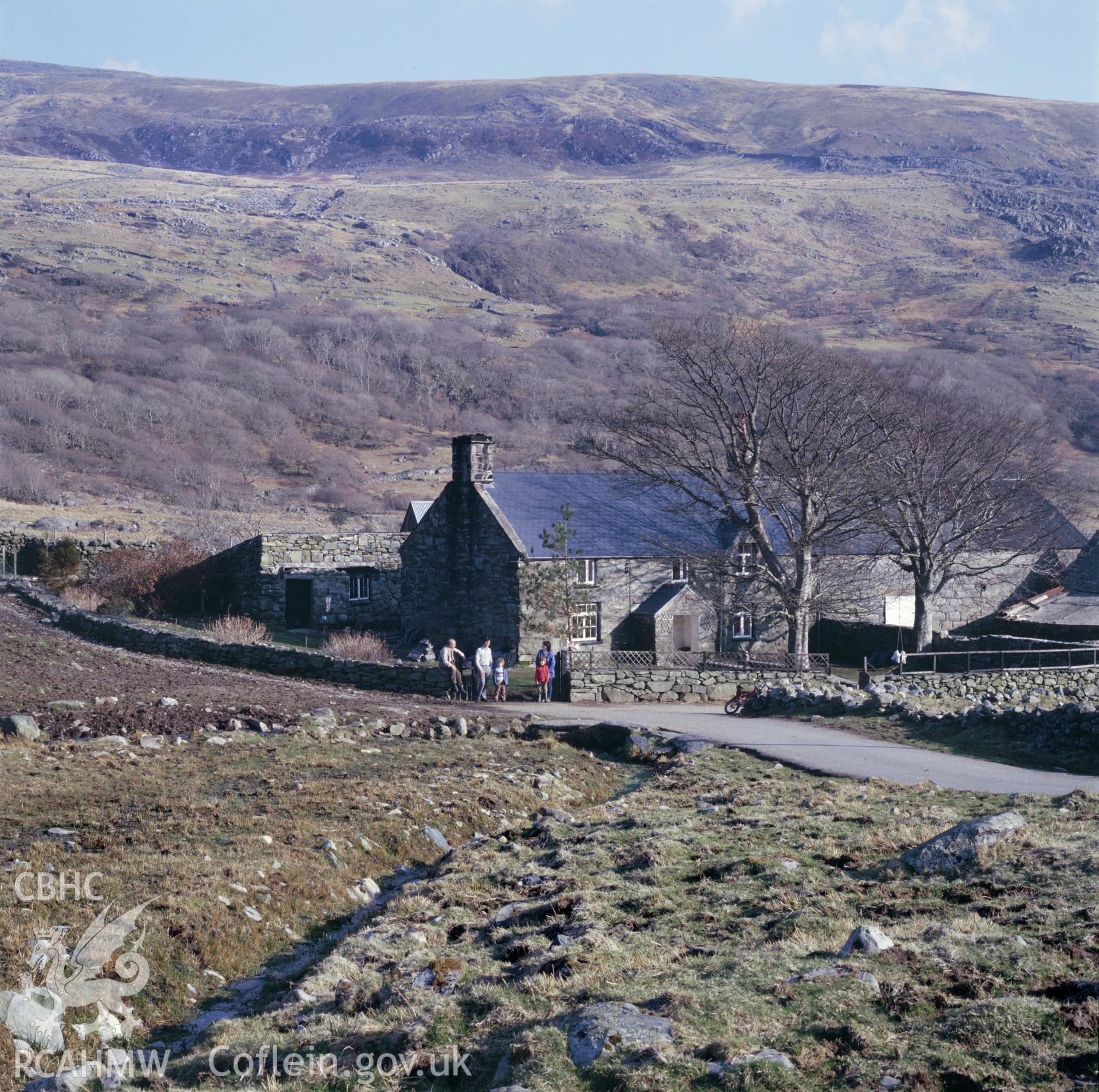 RCAHMW colour transparency showing Maes y Garnedd, Llanbedr, taken by Fleur James, 1986.