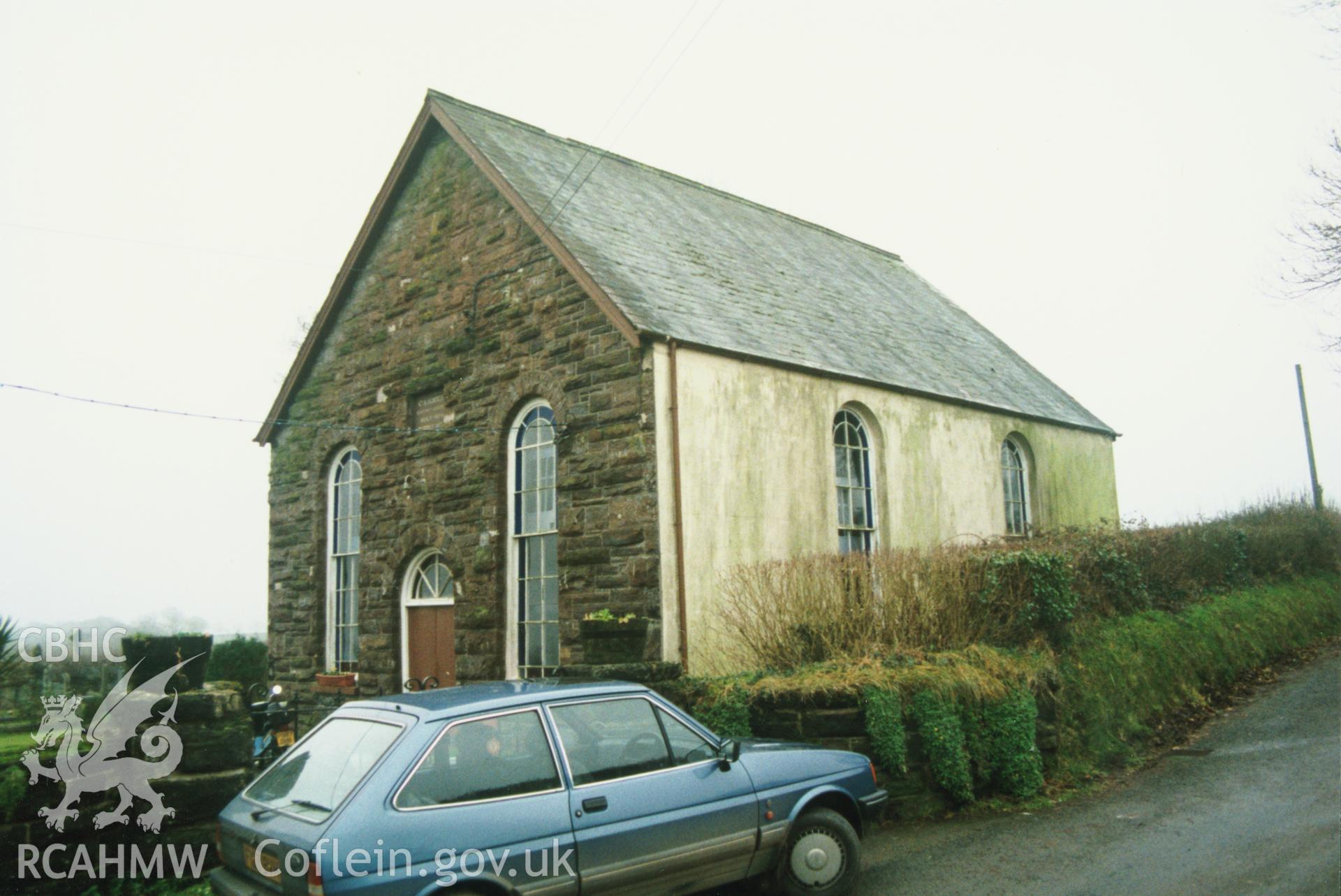 Digital copy of a colour photograph showing an exterior view of Carmel Baptist Chapel, Clarbeston, taken by Robert Scourfield, 1996.