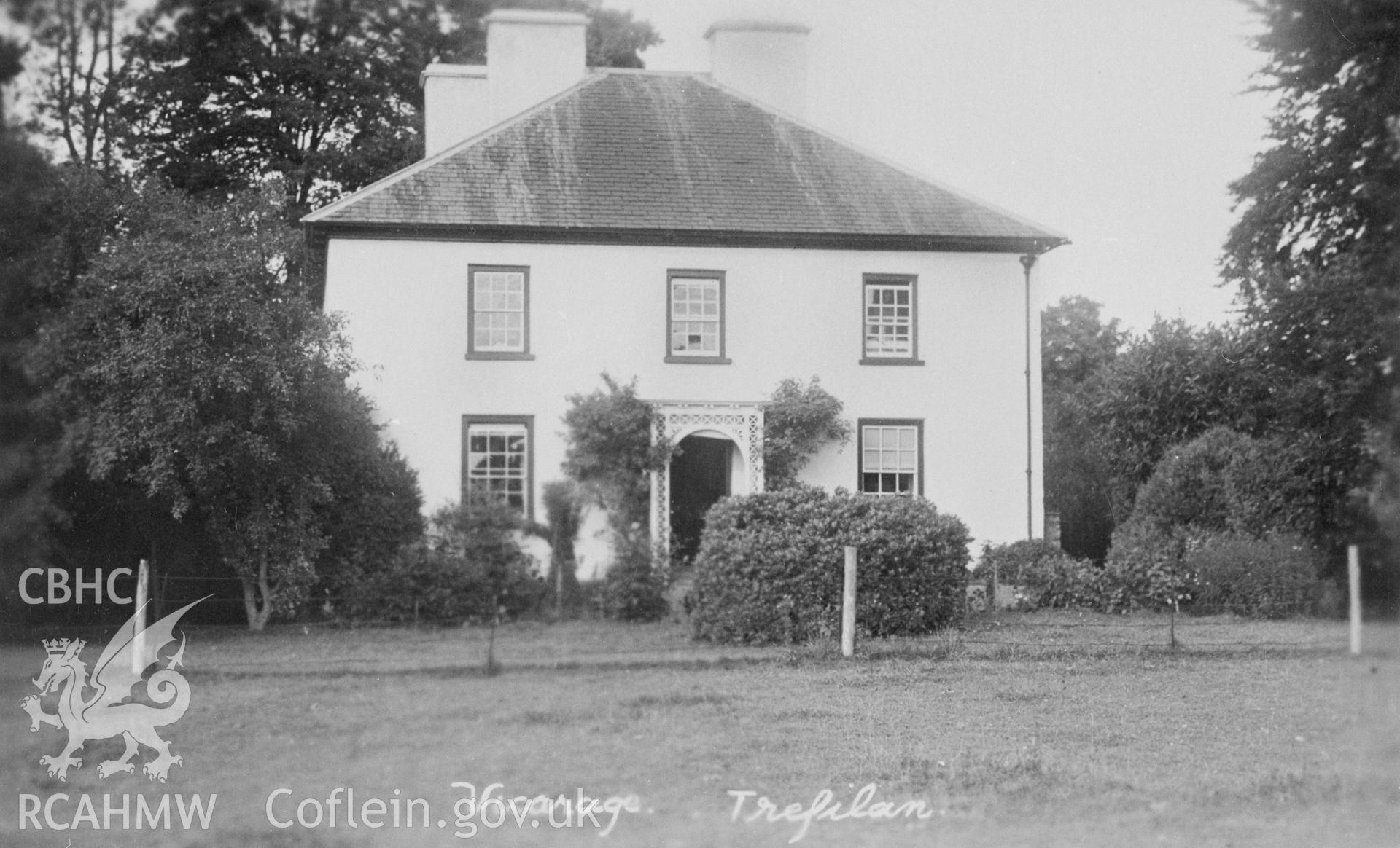 A black and white postcard of Plas Trefilan (old rectory). Postcard loaned for copying by Thomas LLoyd.