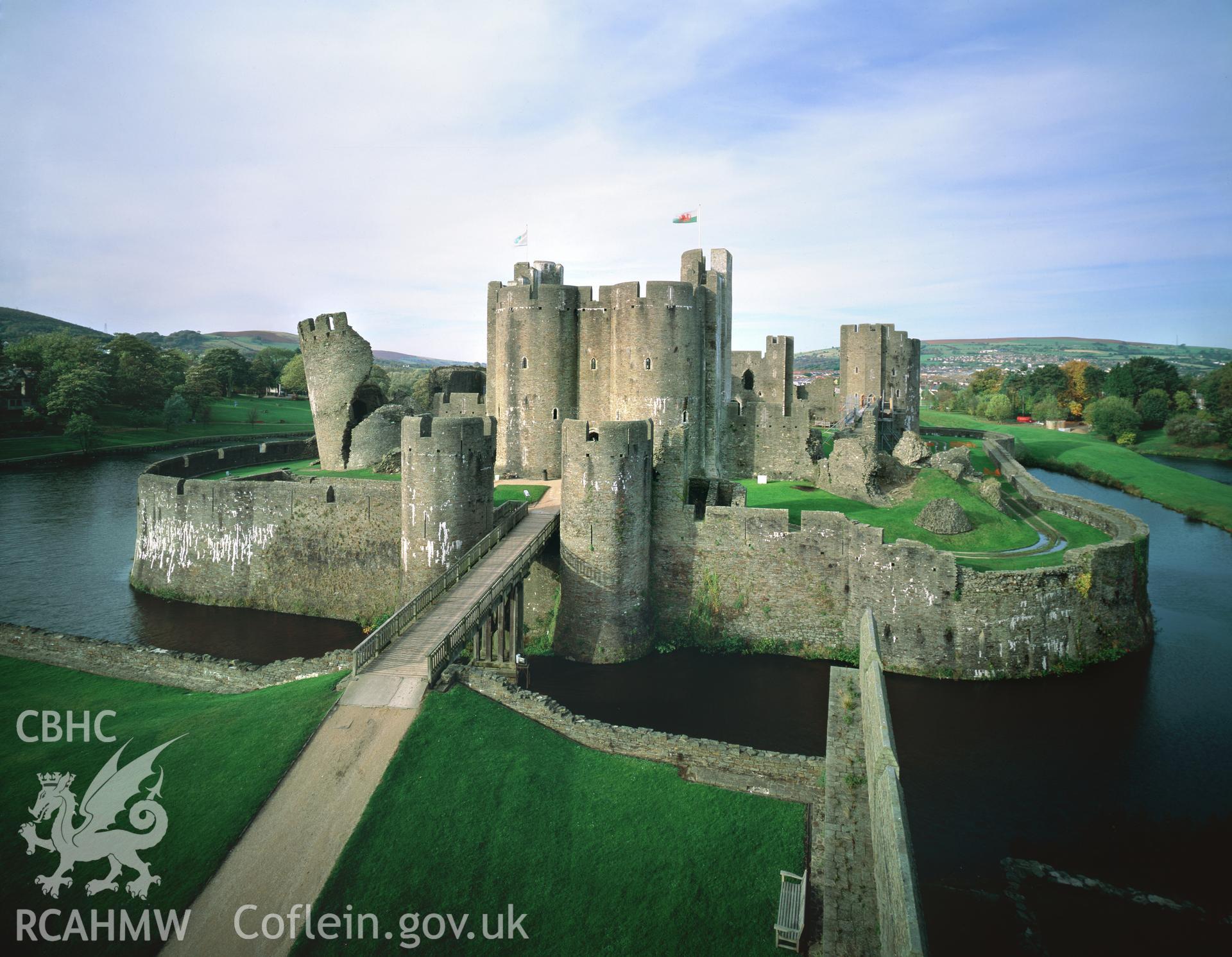 Colour transparency showing view of Caerphilly Castle