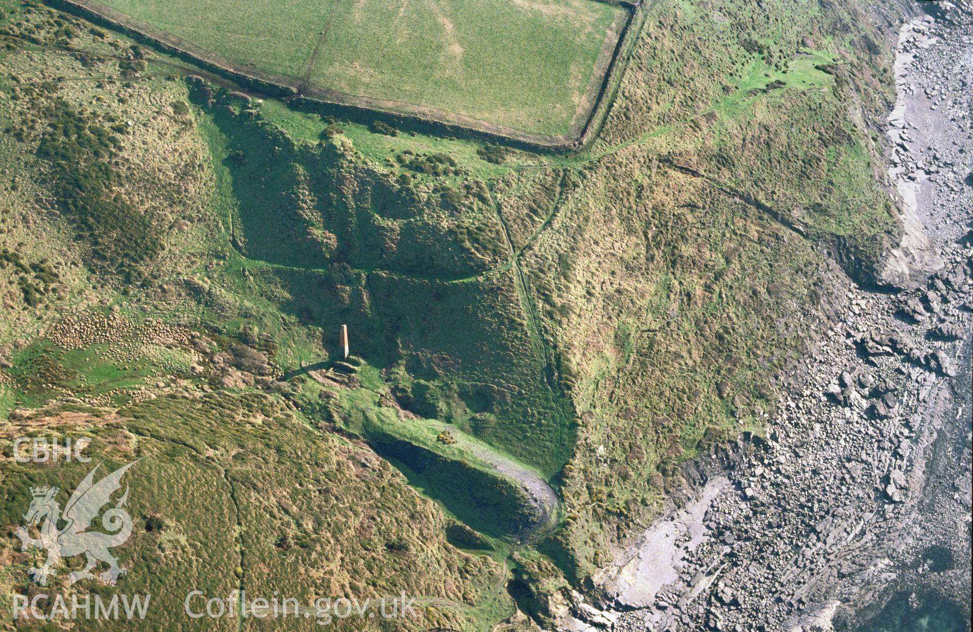 Slide of RCAHMW colour oblique aerial photograph of Trefrane Cliff Colliery, taken by C.R. Musson, 23/2/1993.
