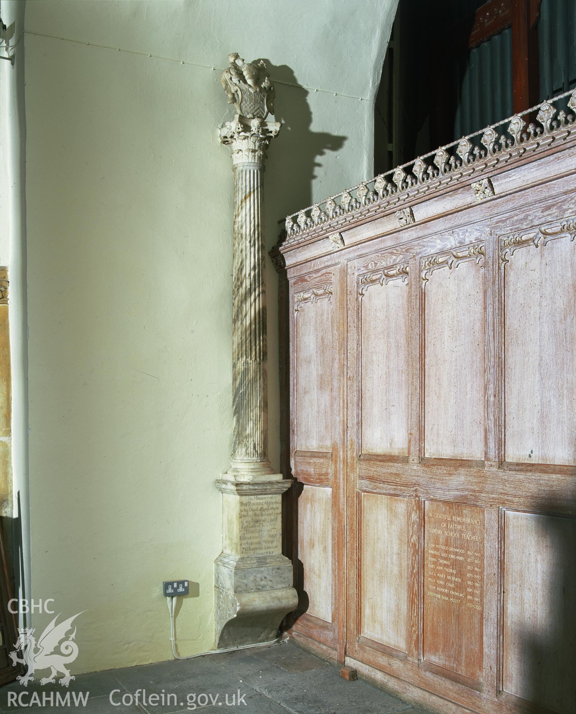 RCAHMW colour transparency showing the Rogers Memorial in Tenby Parish Church, taken by Iain Wright, 2003