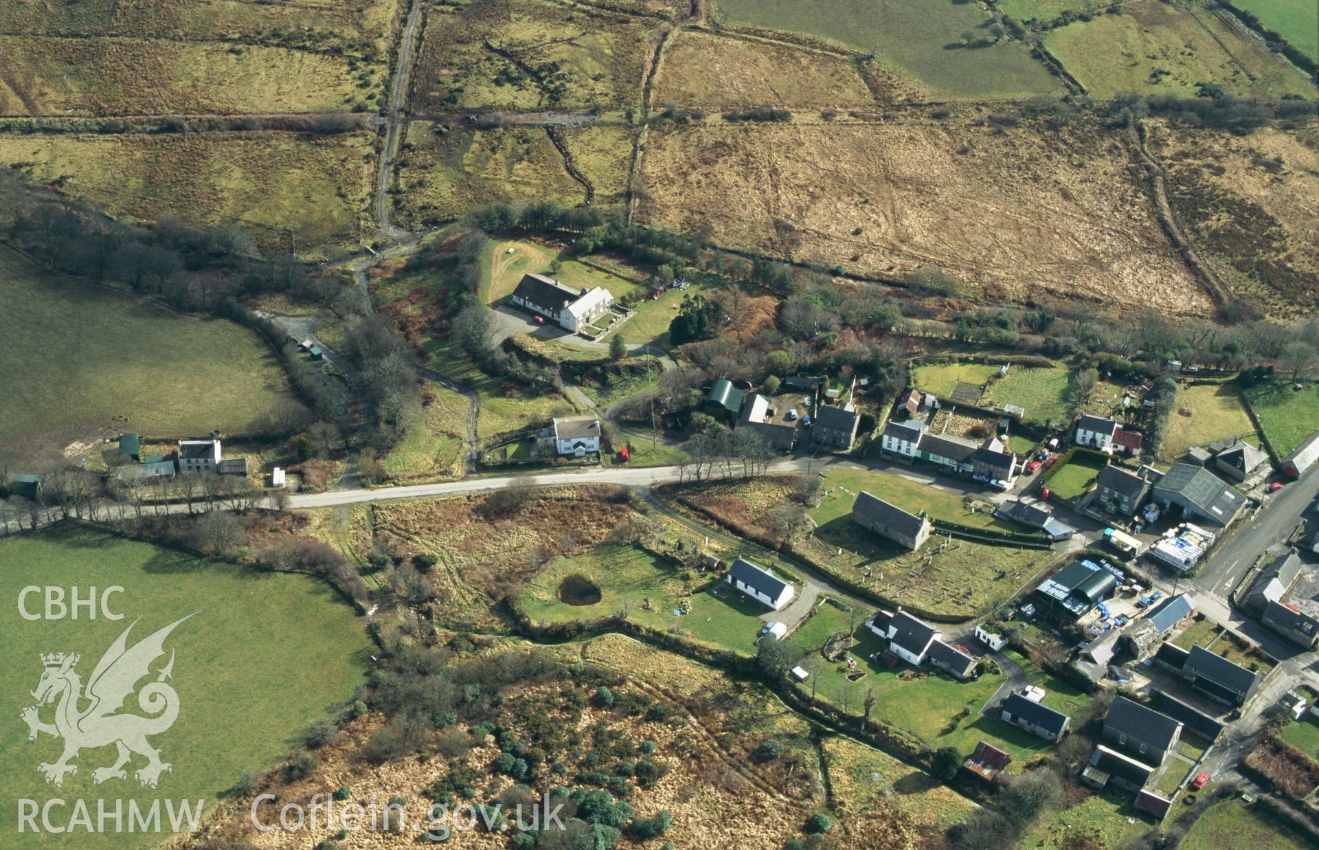 RCAHMW colour slide oblique aerial photograph of Castell Mael, Puncheston, taken by C.R.Musson on the 27/02/1996