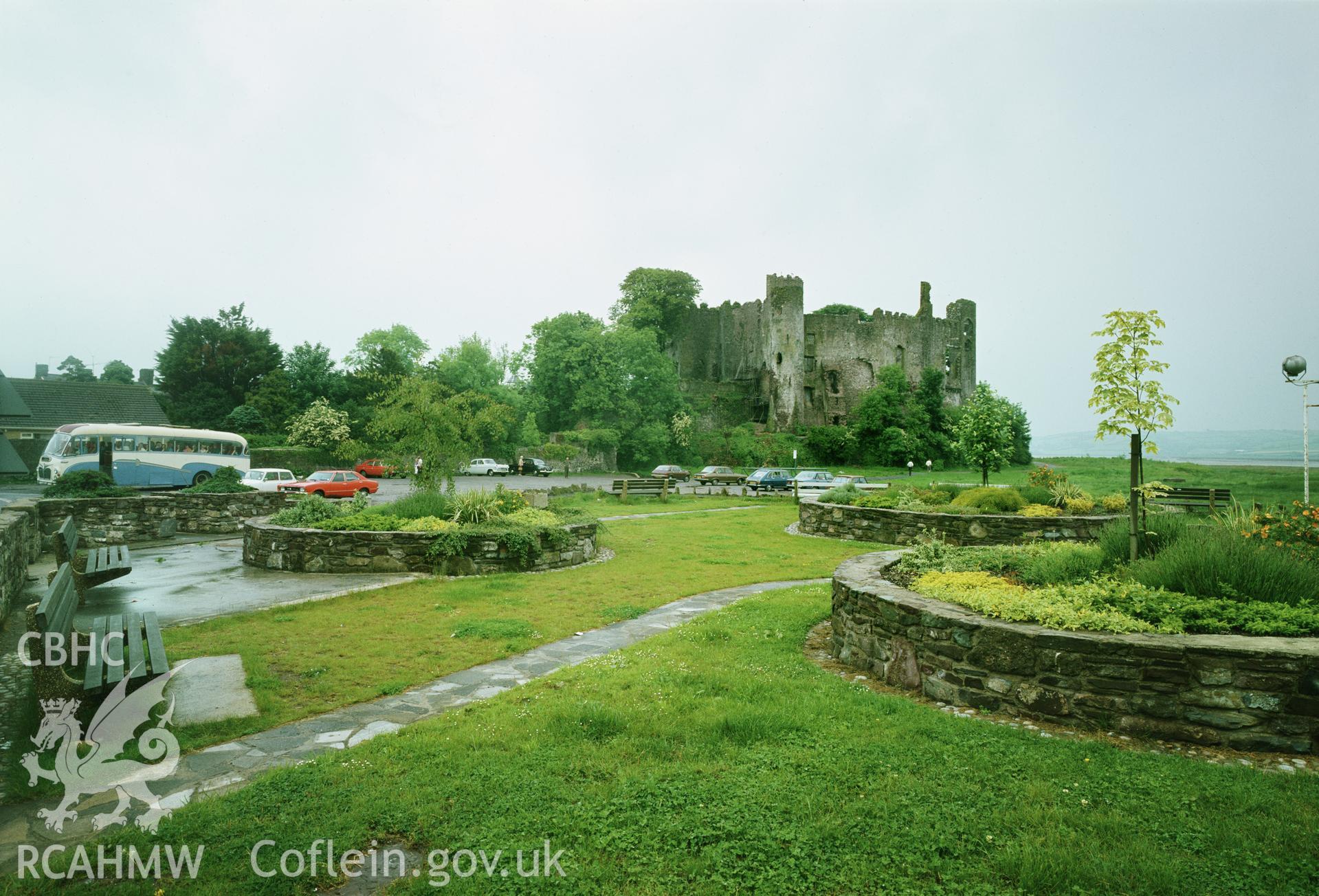 RCAHMW colour transparency of Laugharne Castle, taken by Iain Wright, 1979