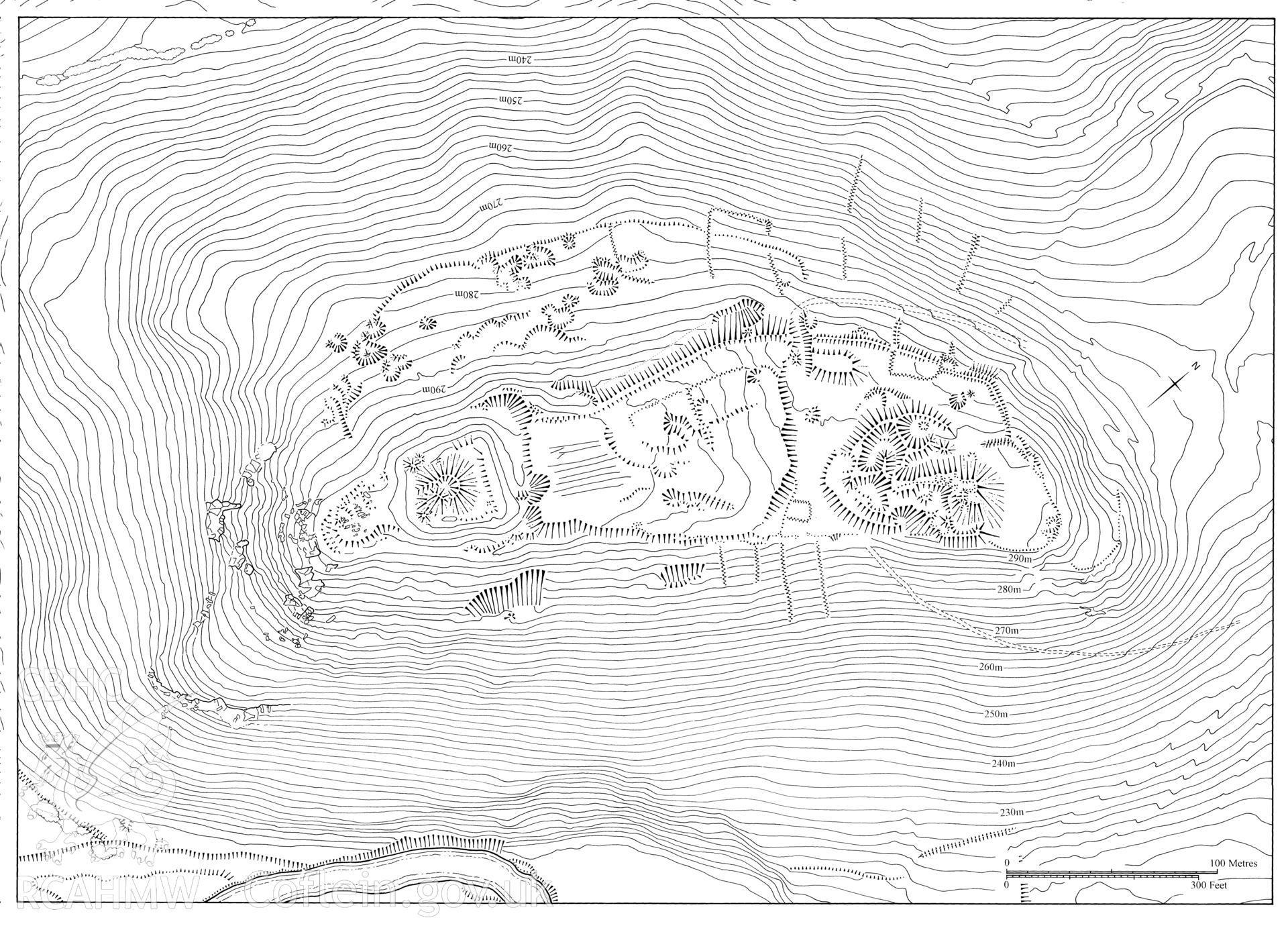Survey plot of Cefnllys Castle, Penybont, by Charles Green, 09/2006.
