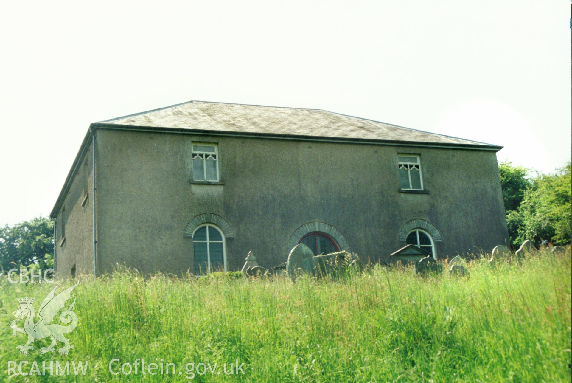 Digital copy of a colour photograph showing an exterior view of Ffynnon Welsh Baptist Chapel, Llanddewi Velfrey, taken by Robert Scourfield, 1996.