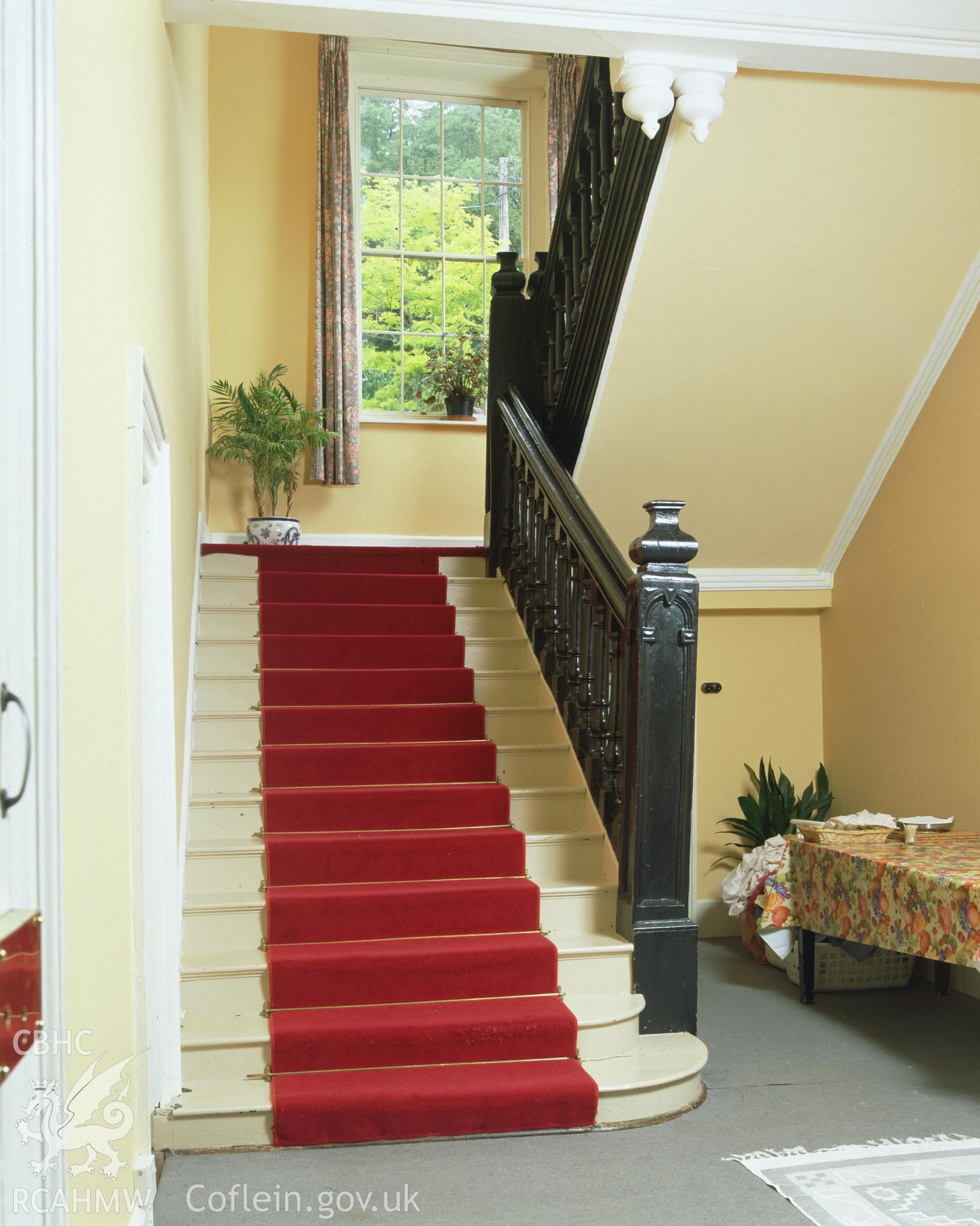 Colour transparency showing the staircase at Taliaris, Carmarthenshire, produced by Iain Wright, June 2004.