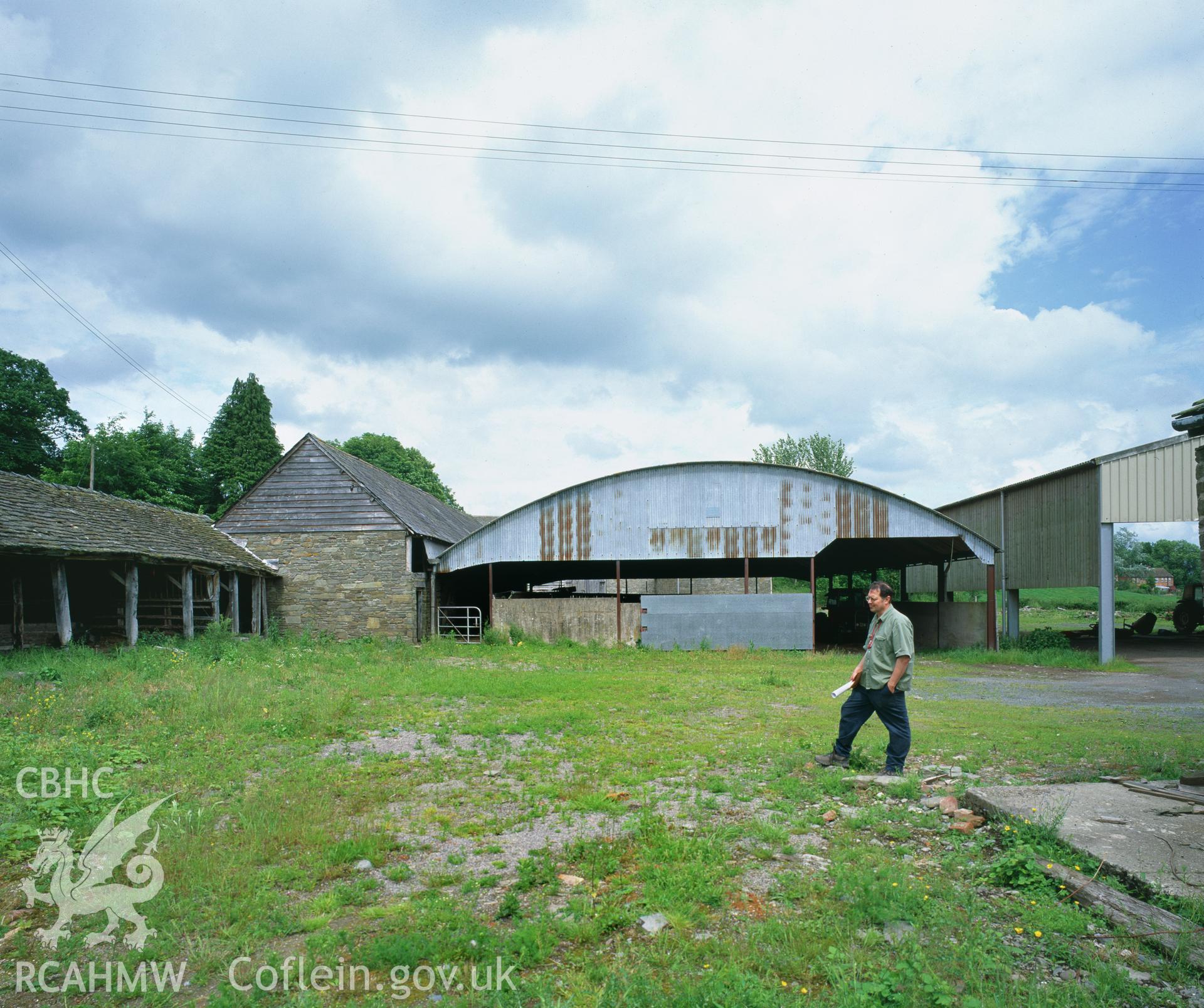RCAHMW colour transparency showing  view of the farmyard at Clyro Court Farm, taken by Fleur James, August 2003