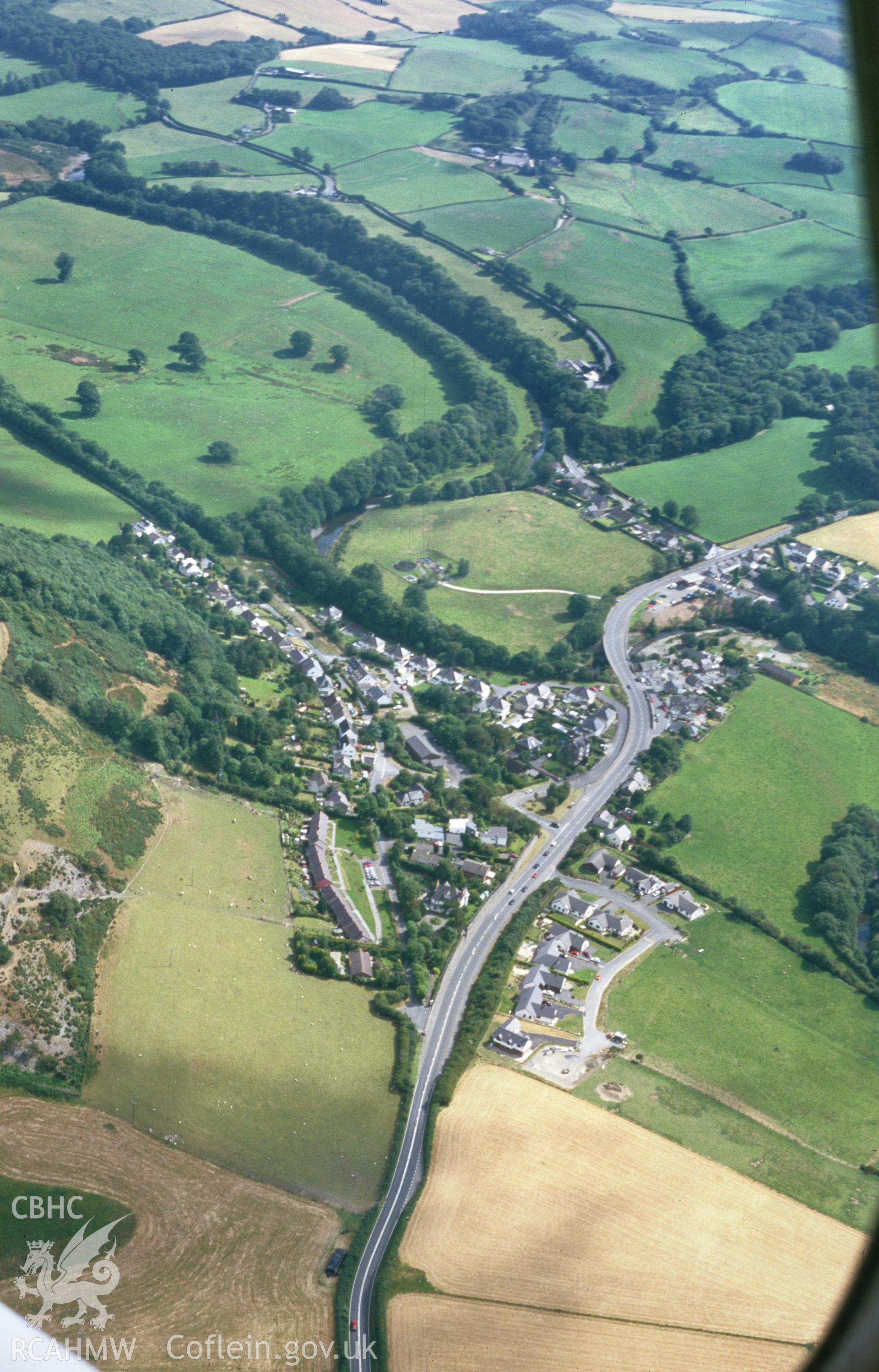 RCAHMW colour slide oblique aerial photograph of Llanfarian, taken by T.G.Driver on the 23/07/2000